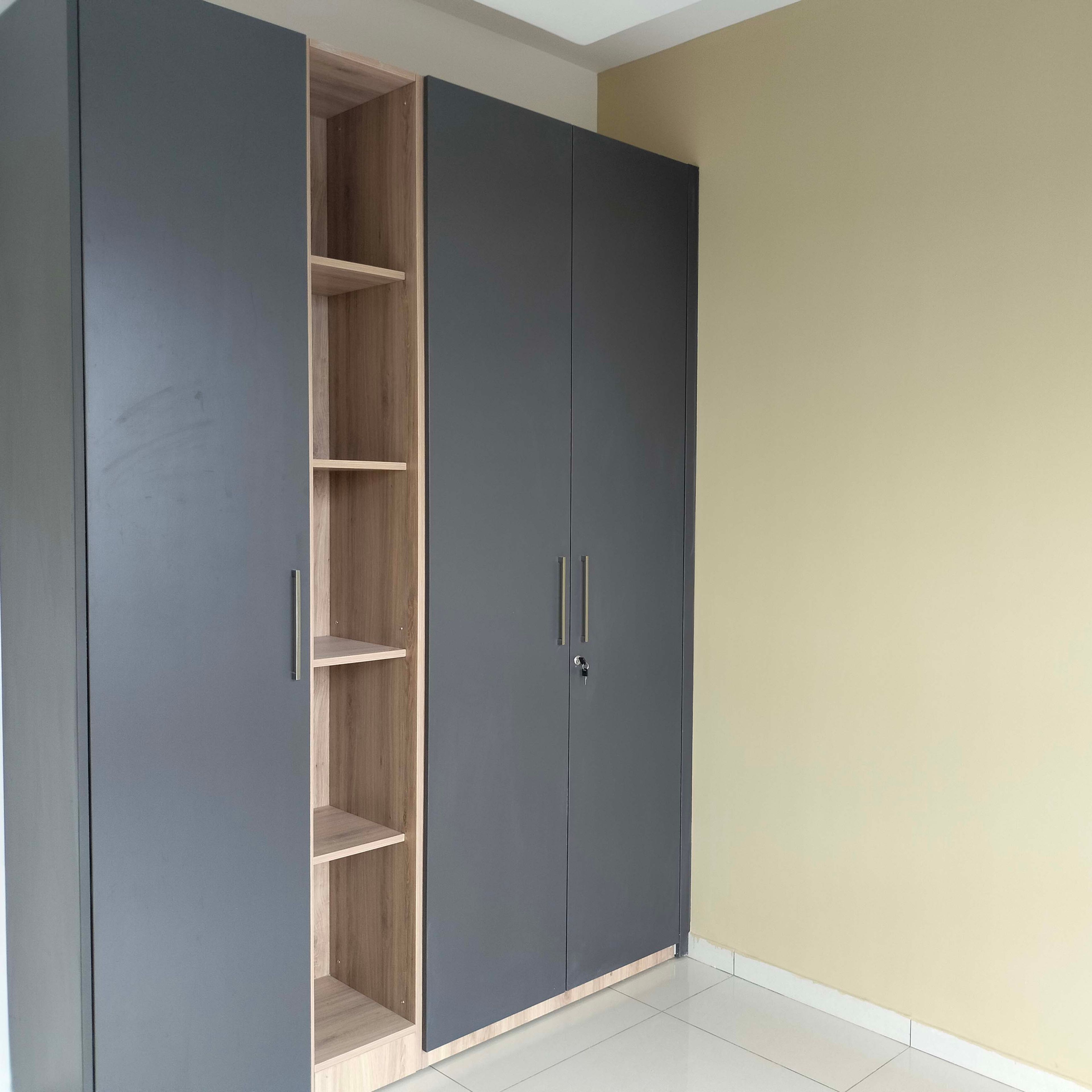 3-Door Contemporary Swing Wardrobe Design in Luna Scura and Acacia Finish