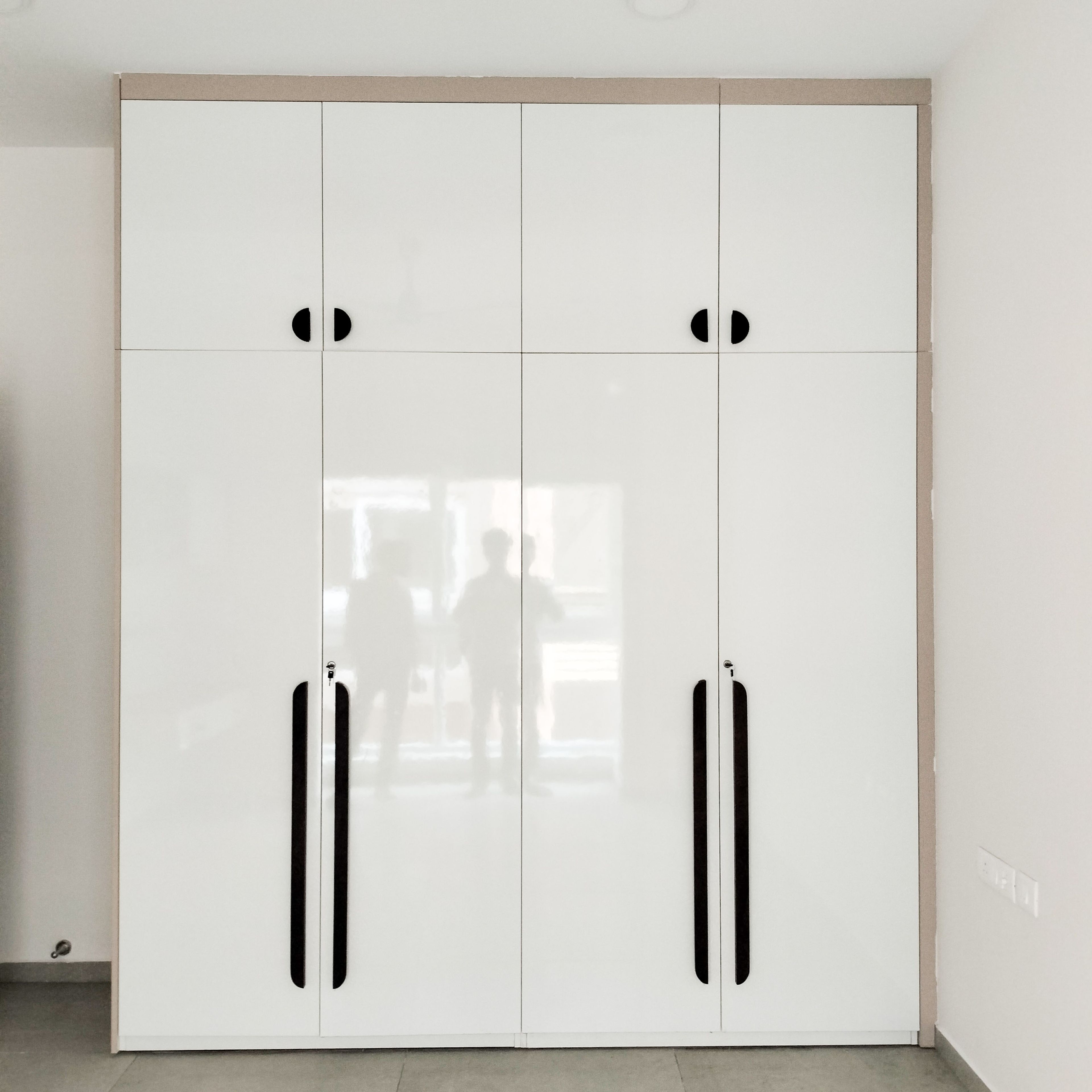 4-Door White Swing Wardrobe Design with Loft Unit