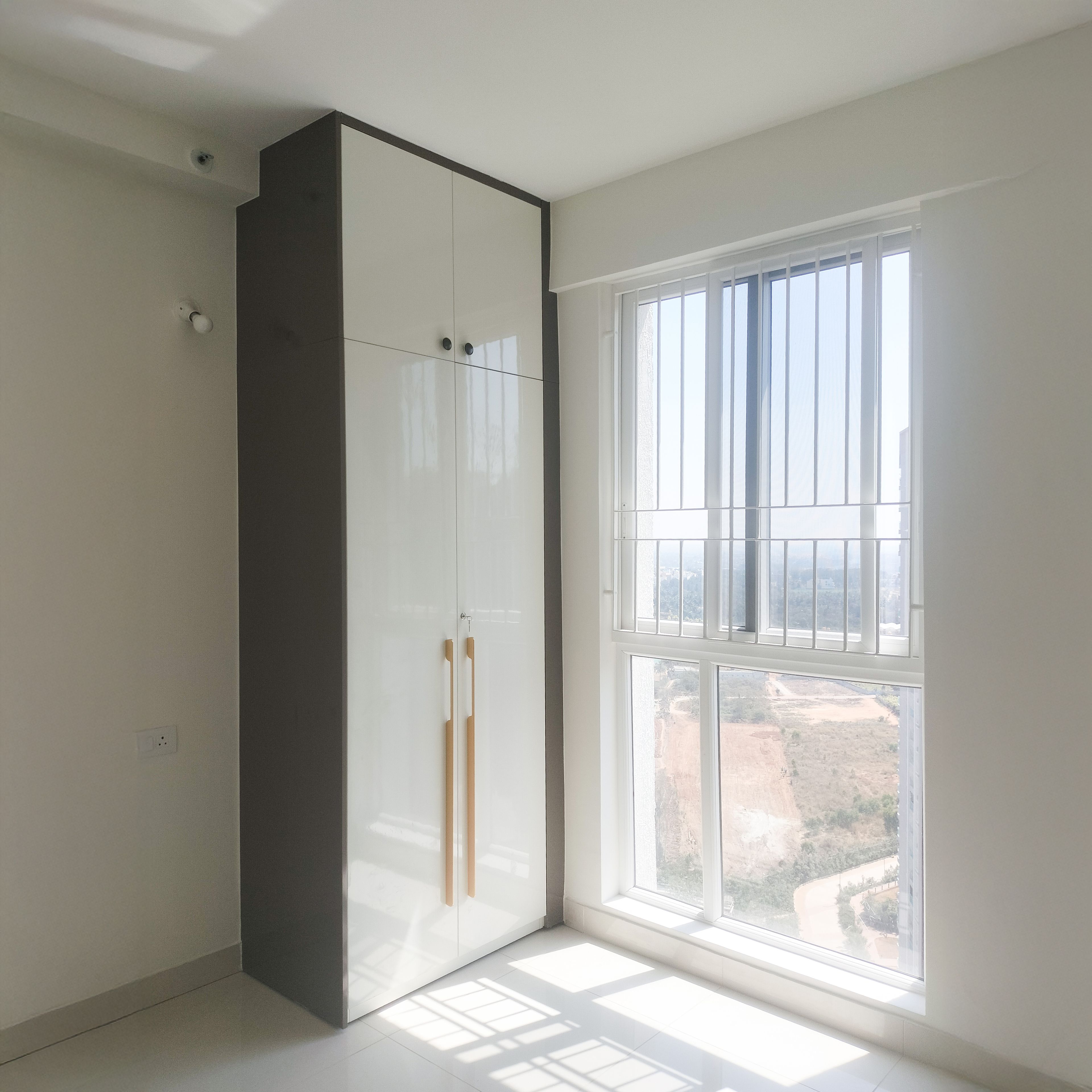 2-Door Glossy Off-White Swing Wardrobe Design
