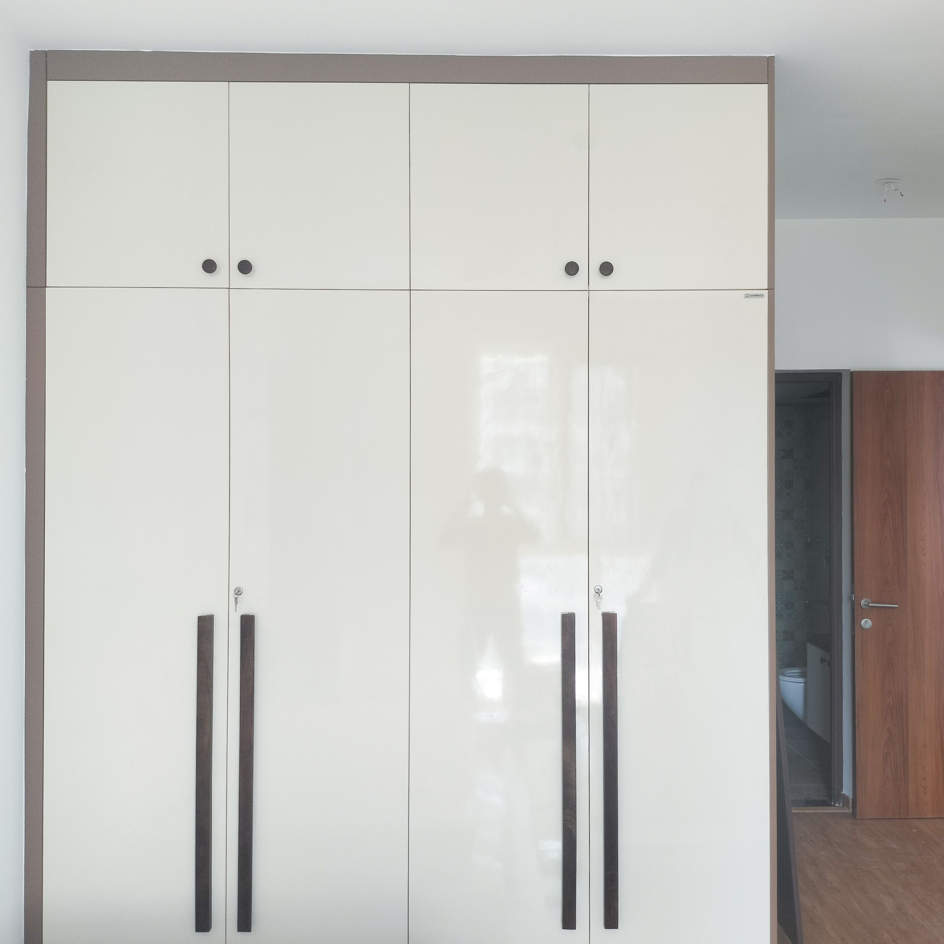 2-Door Cream Swing Wardrobe Design with Loft Unit