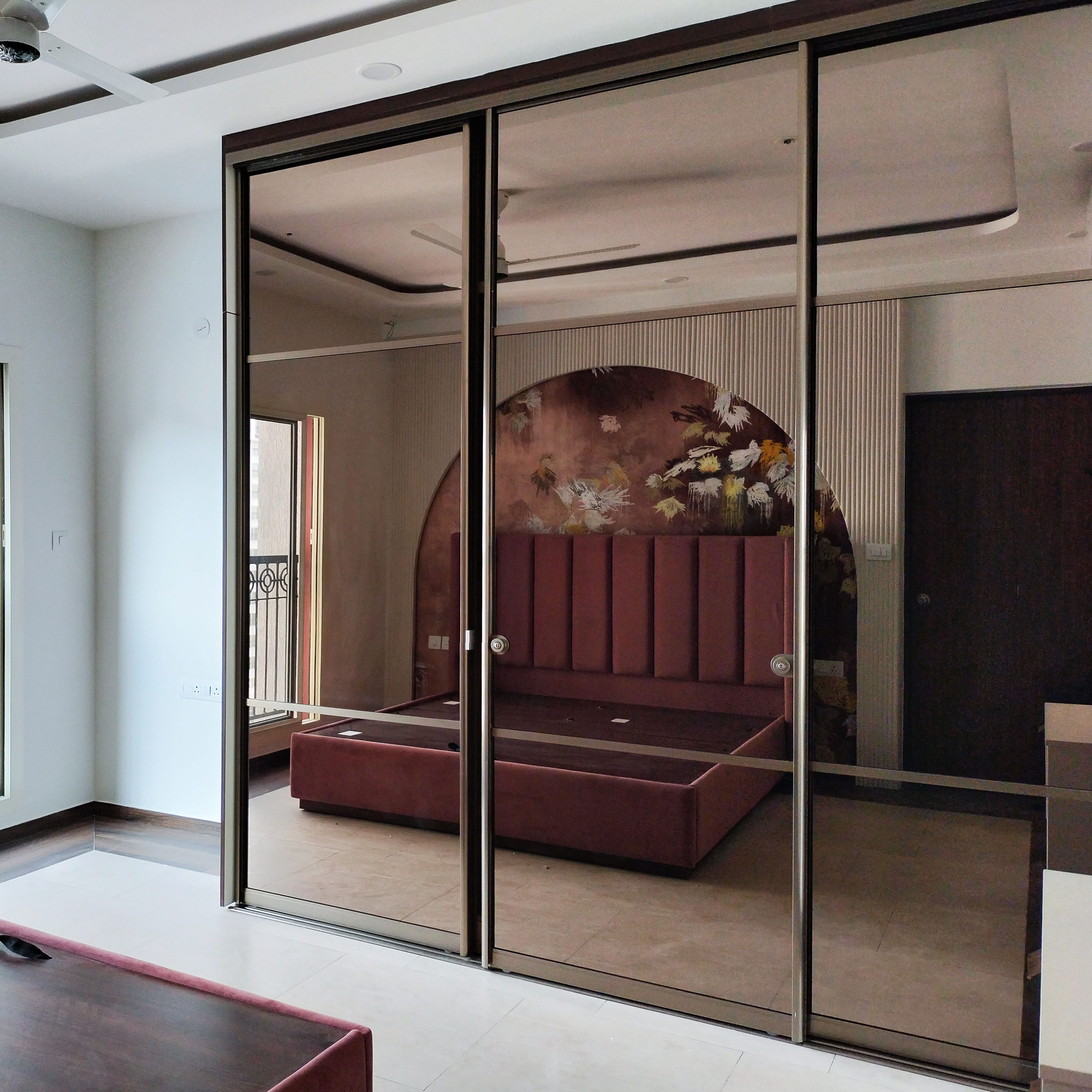 3-door mirrored sliding wardrobe design