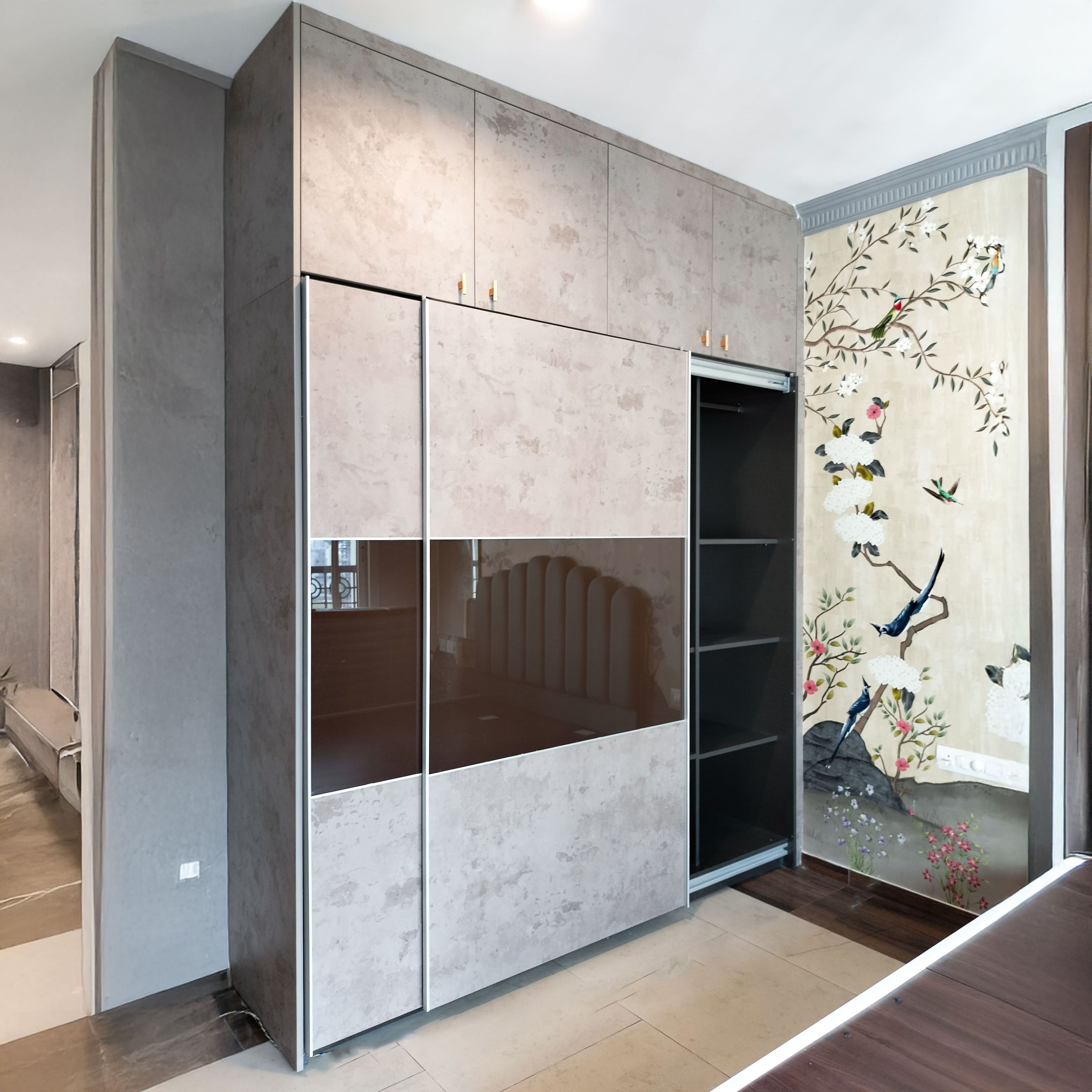2-door grey textured sliding wardrobe design