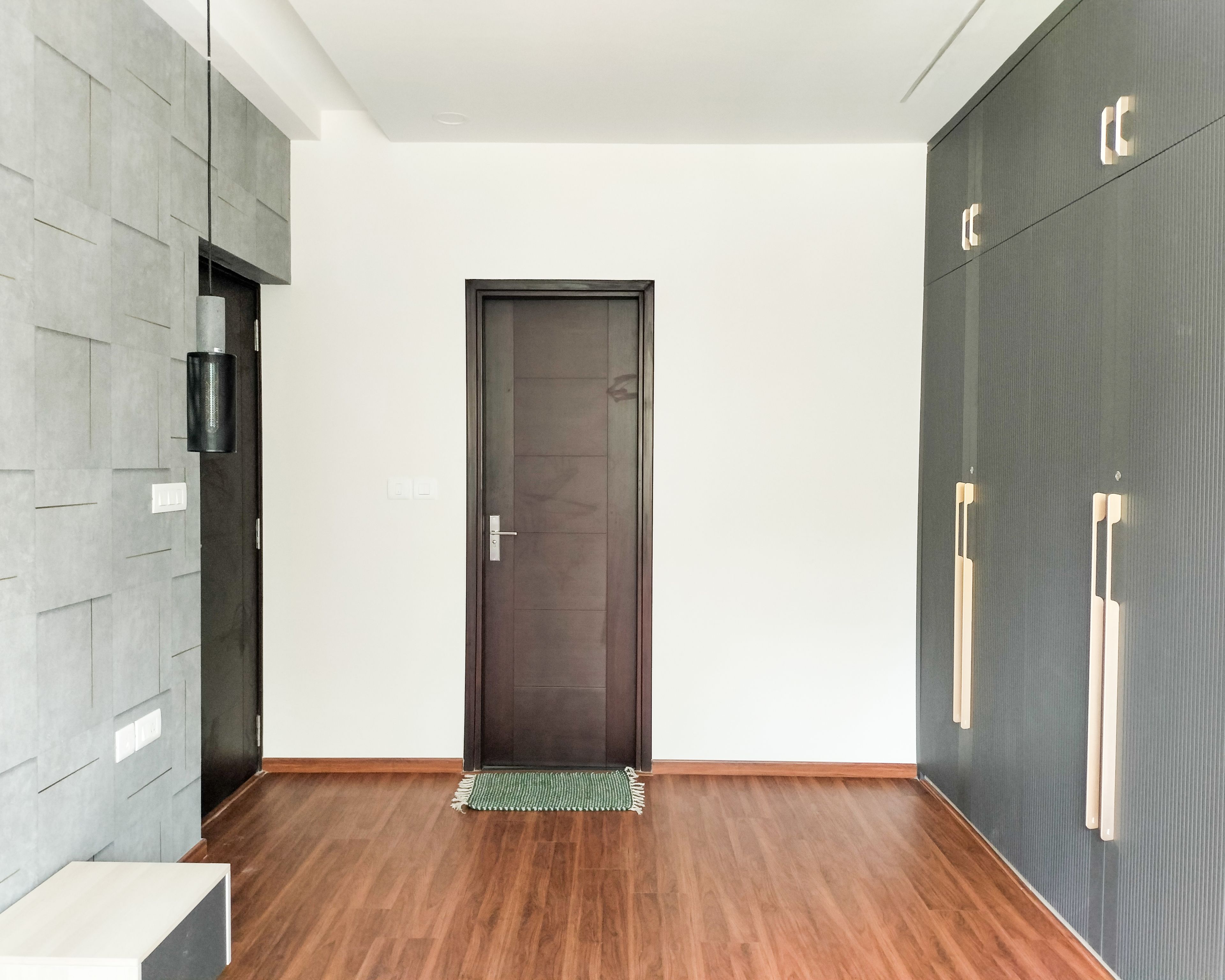 Bedroom Design with Grey Wardrobe and Grey TV Unit