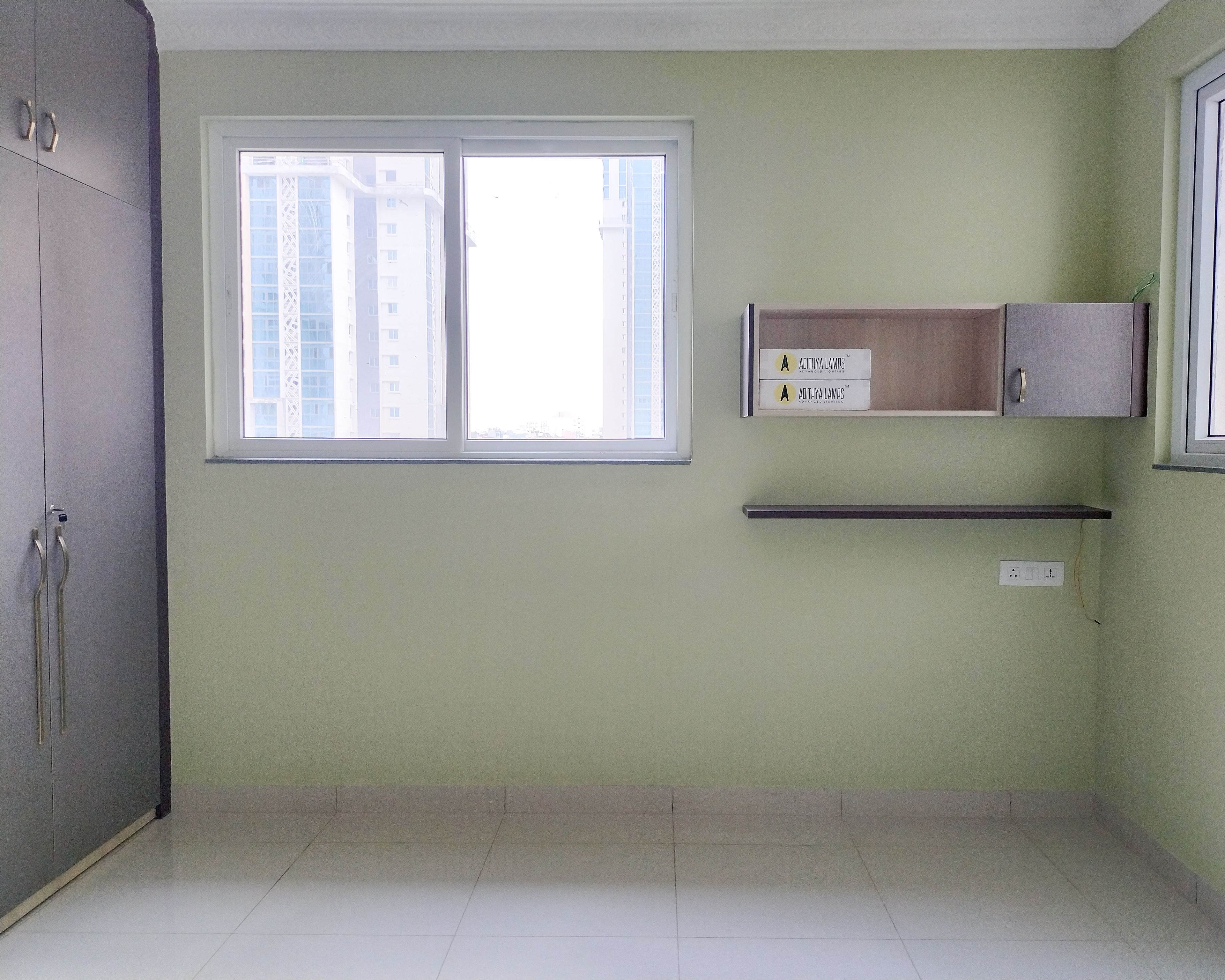 Bedroom Design with 2-Door Swing Wardrobe and Wall Mounted Study Unit