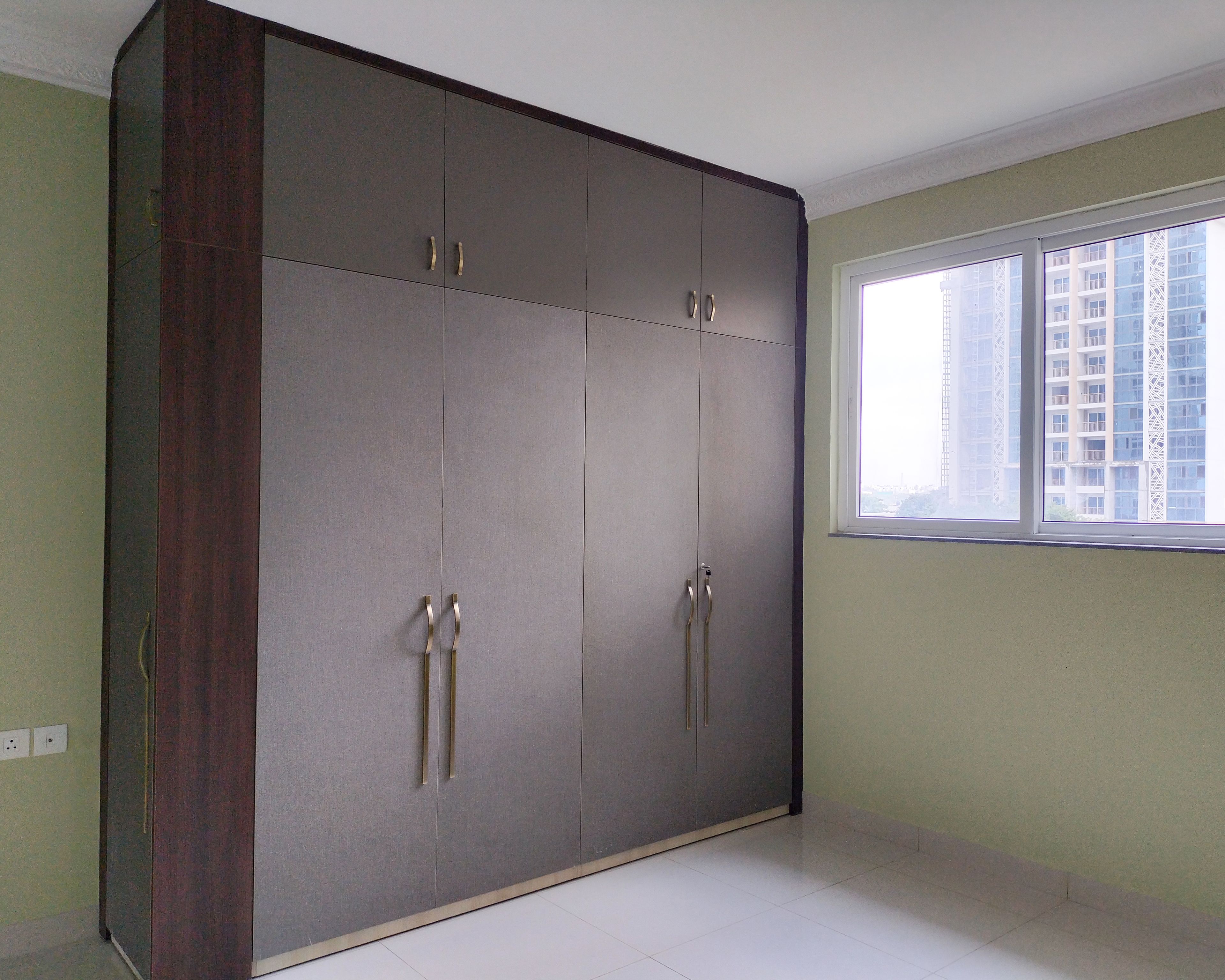 4-Door Matte Finish Brown Swing Wardrobe Design