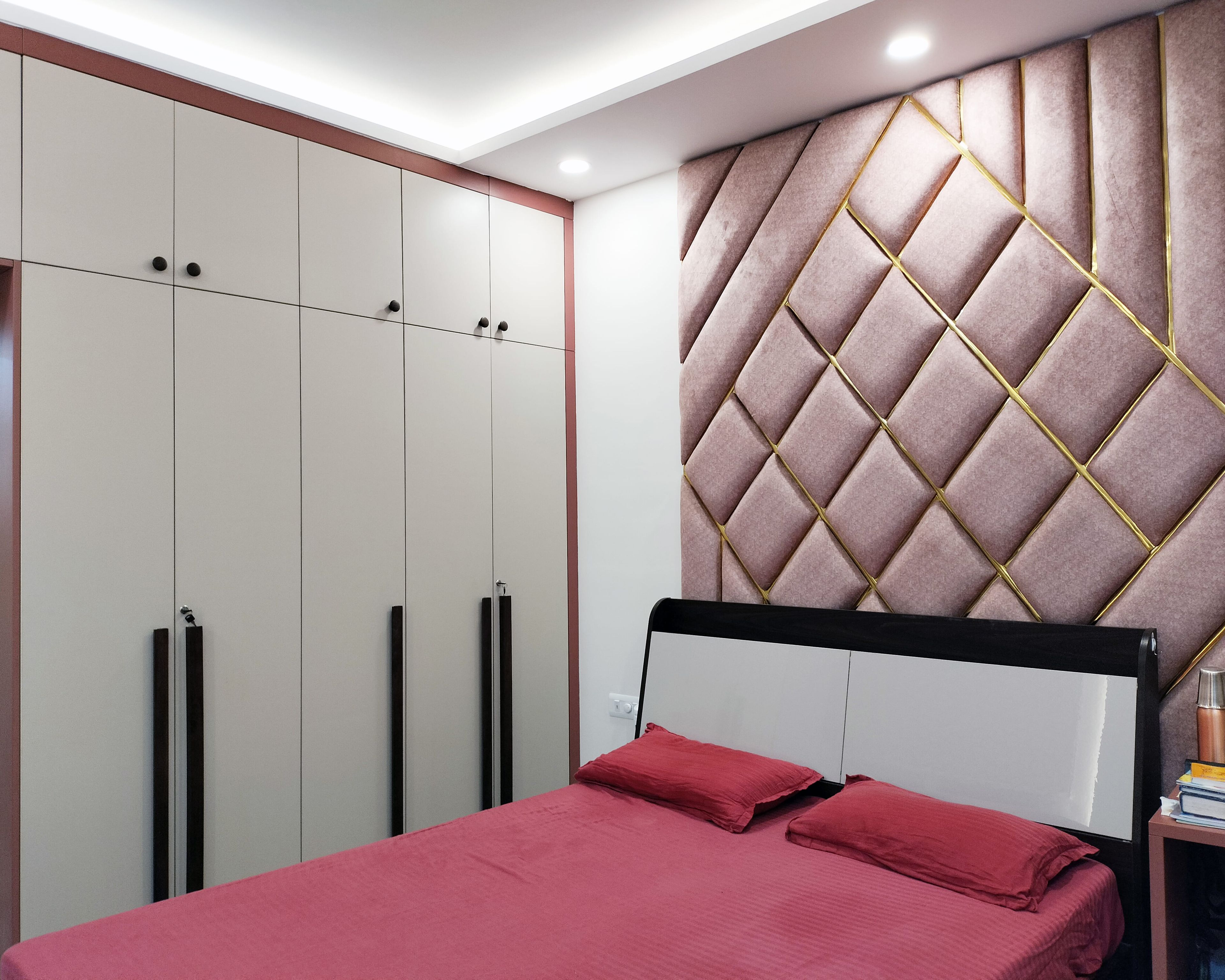 Modern White 5-Door Swing Wardrobe Design with Suede Finish