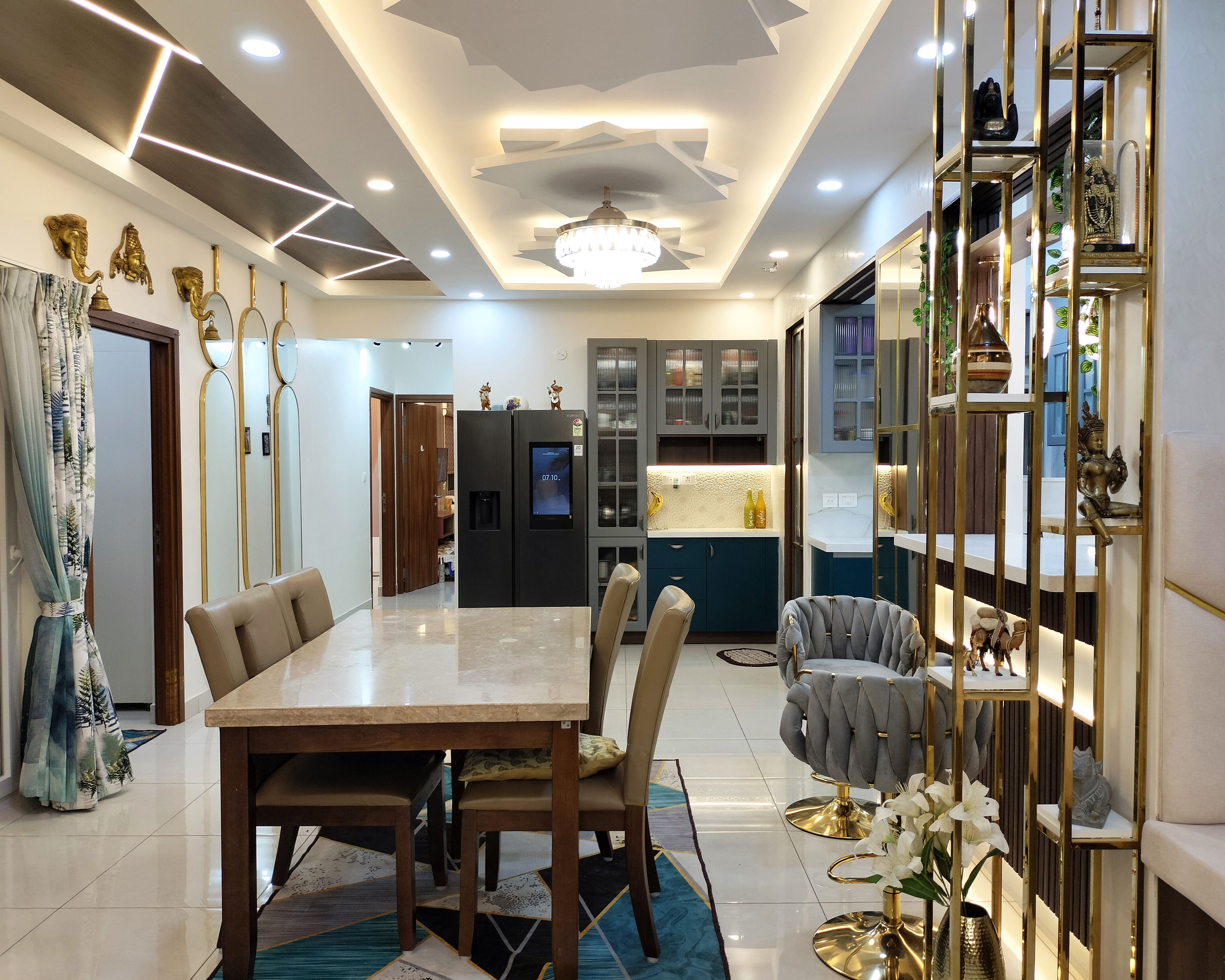 4-Seater Dining Room Design with Marble Table