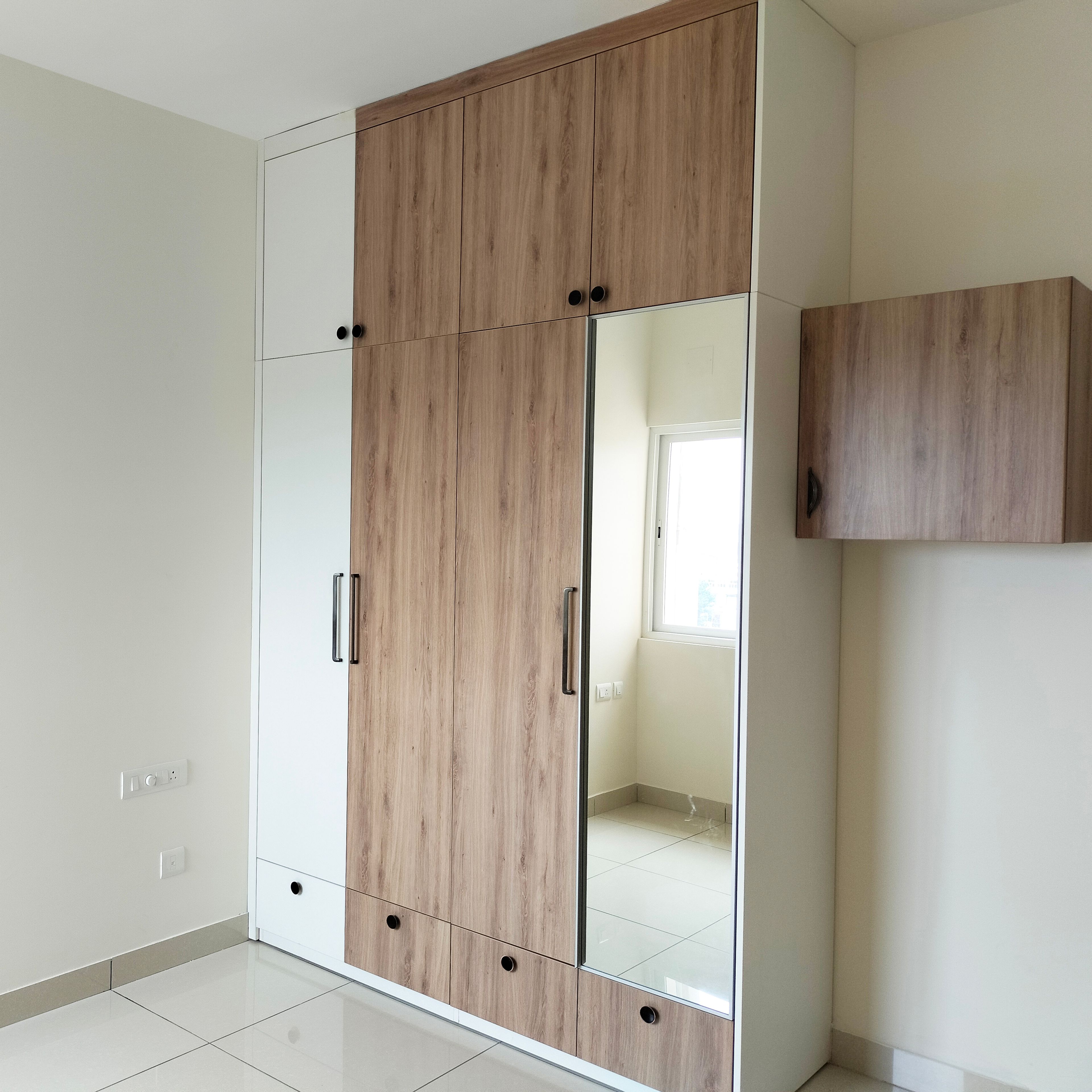 3-Door Contemporary Swing Wardrobe Design in Teak and White