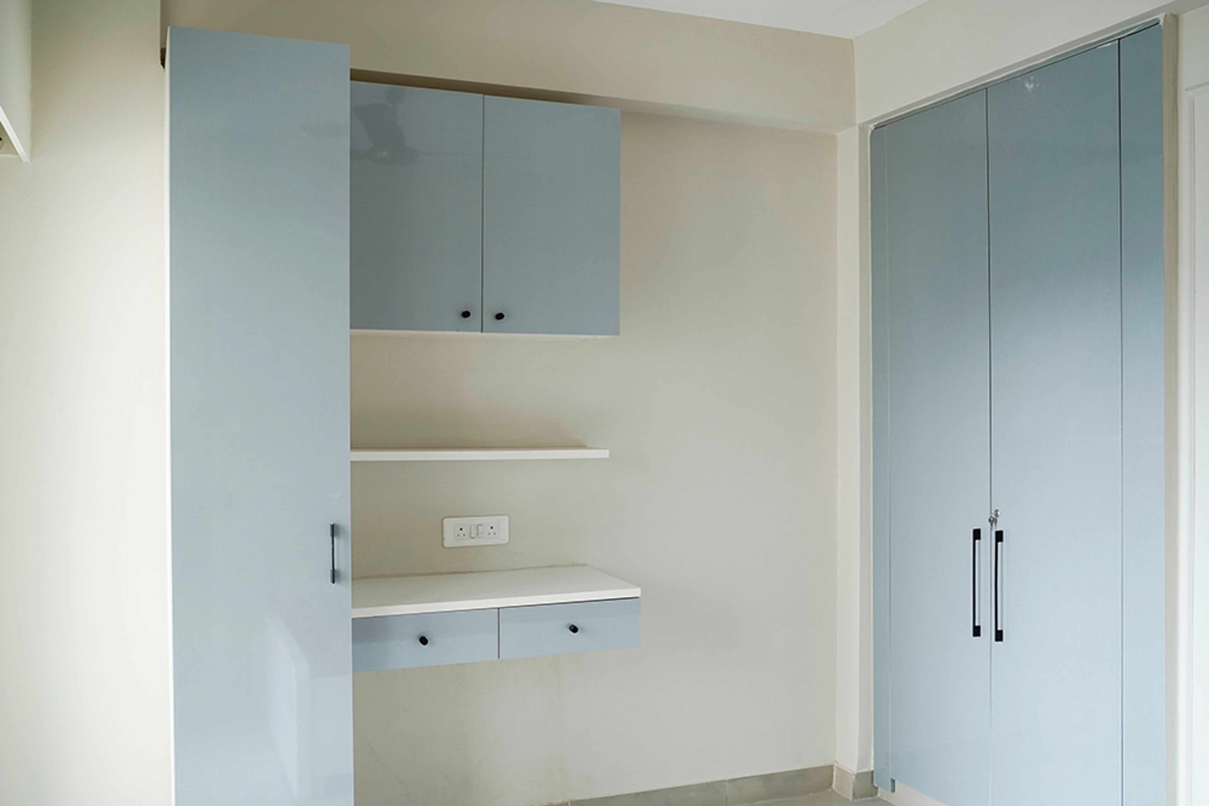 2-Door Pastel Blue 2-Door Swing Wardrobe and Study Unit and Attached Tall Unit