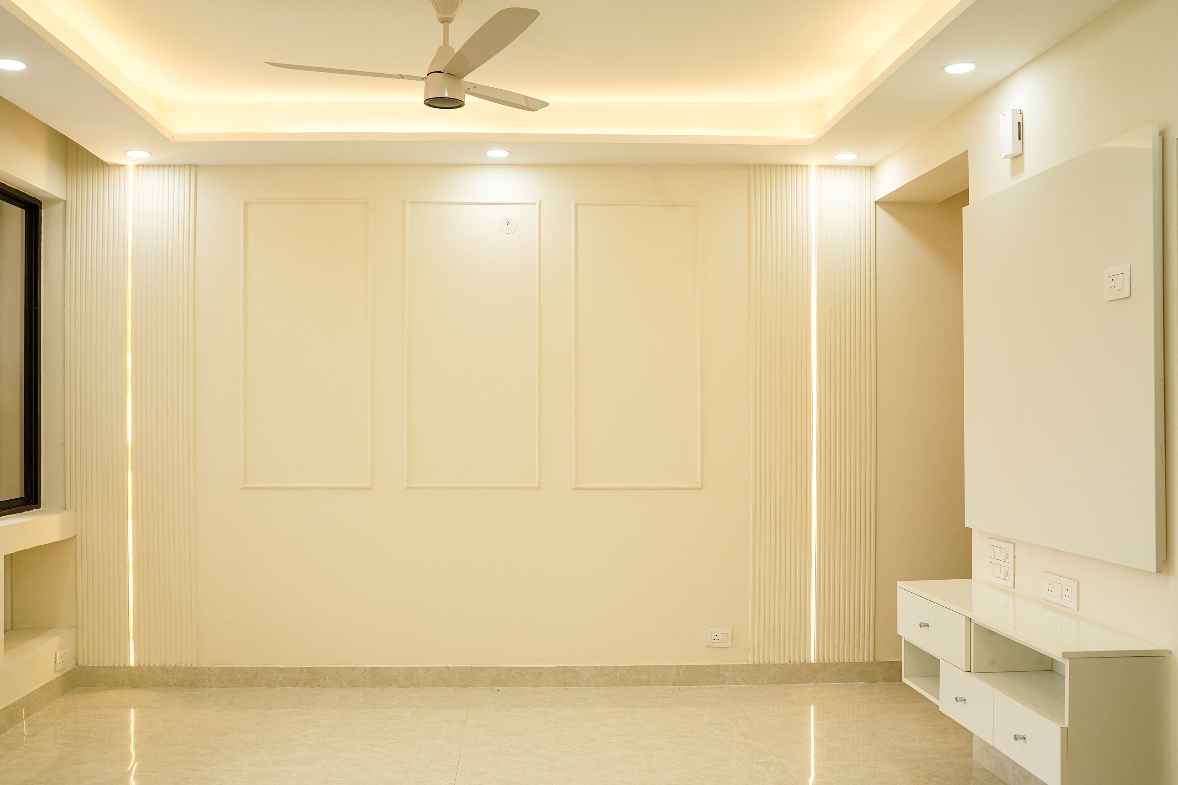 Cream Wall Design with Trims and Louvers