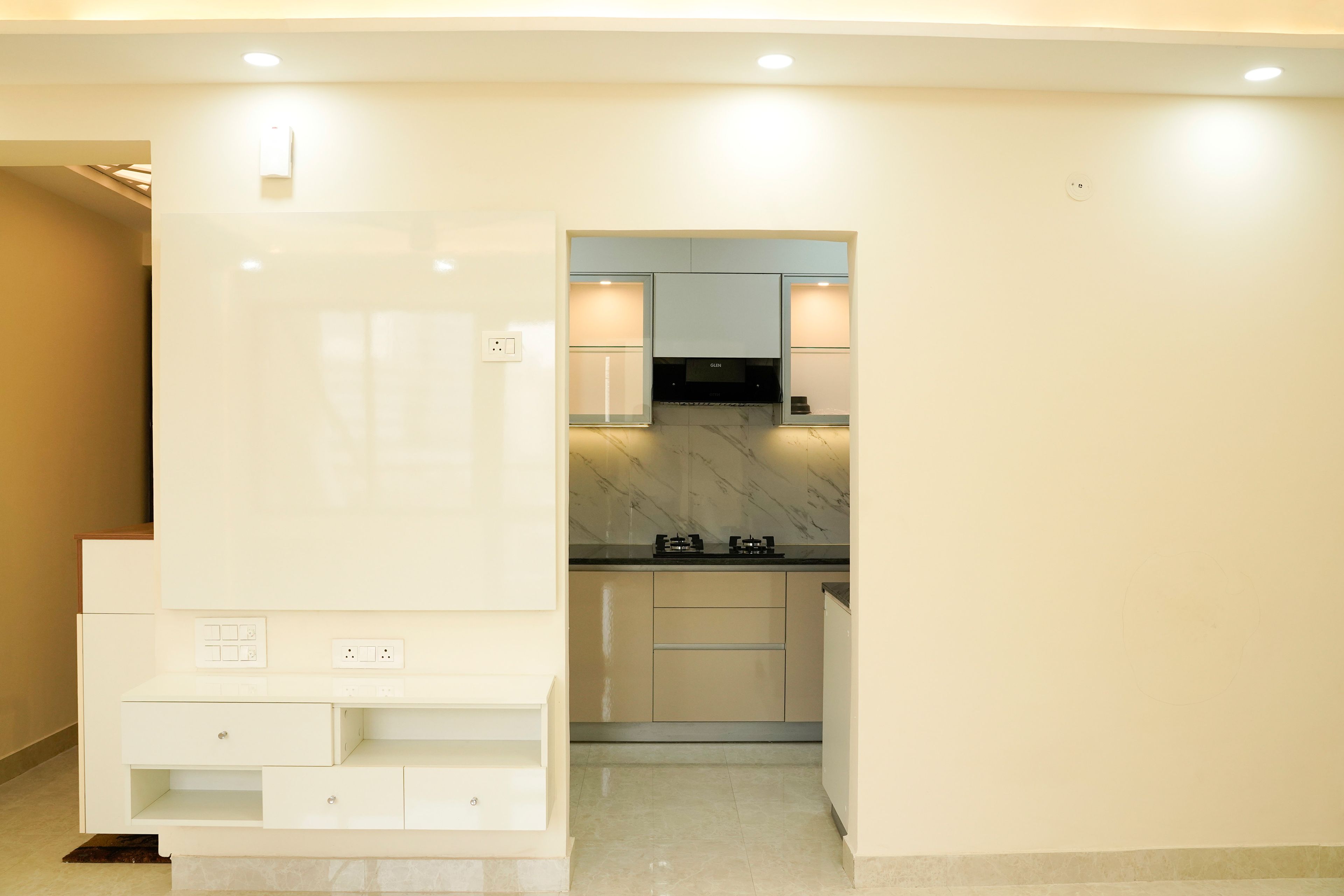 Off-White Wall Mounted TV Unit Design