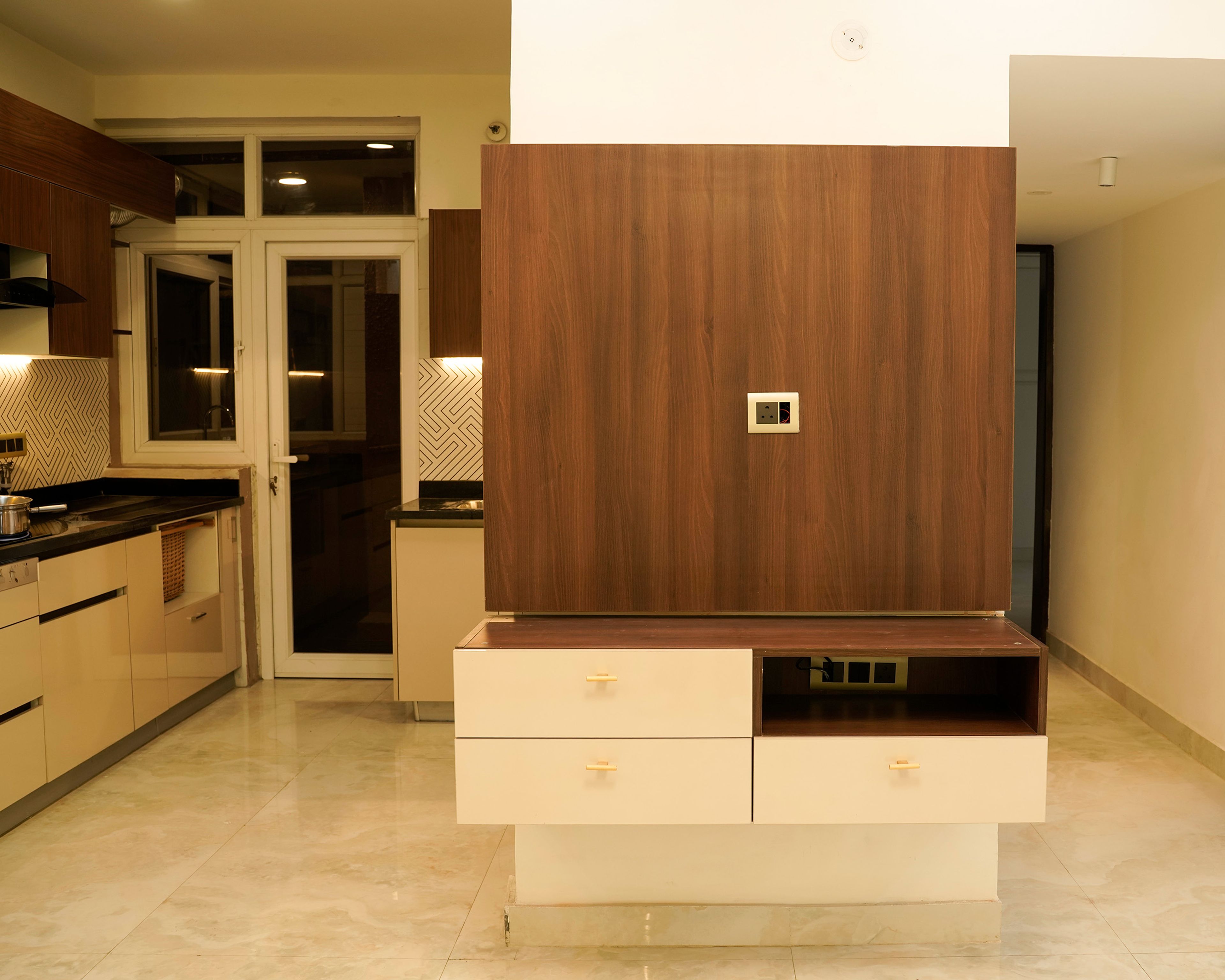 Wooden TV Unit Design with Drawers