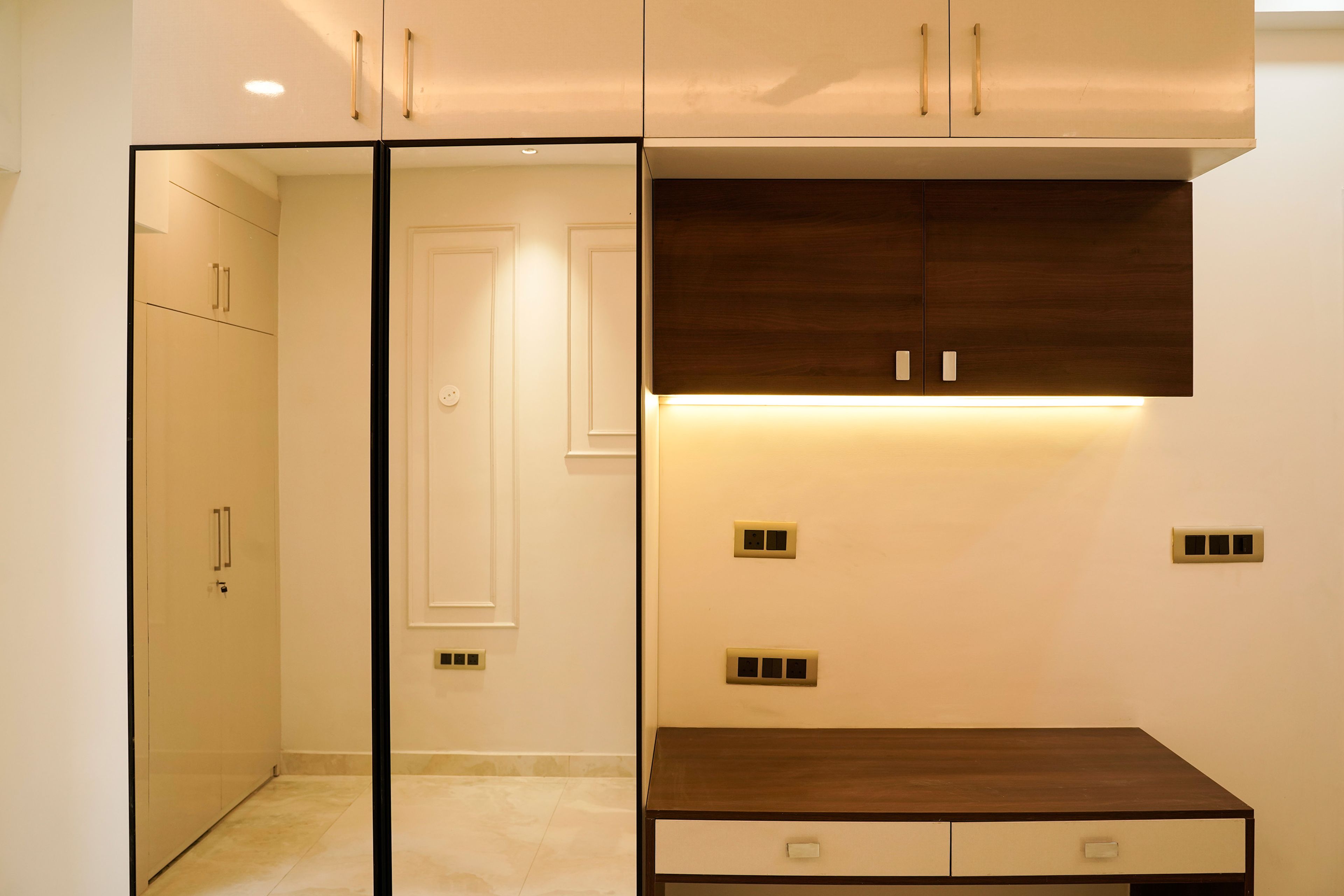 2-Door Mirrored Swing Wardrobe and Wooden Wall Mounted Study Desk