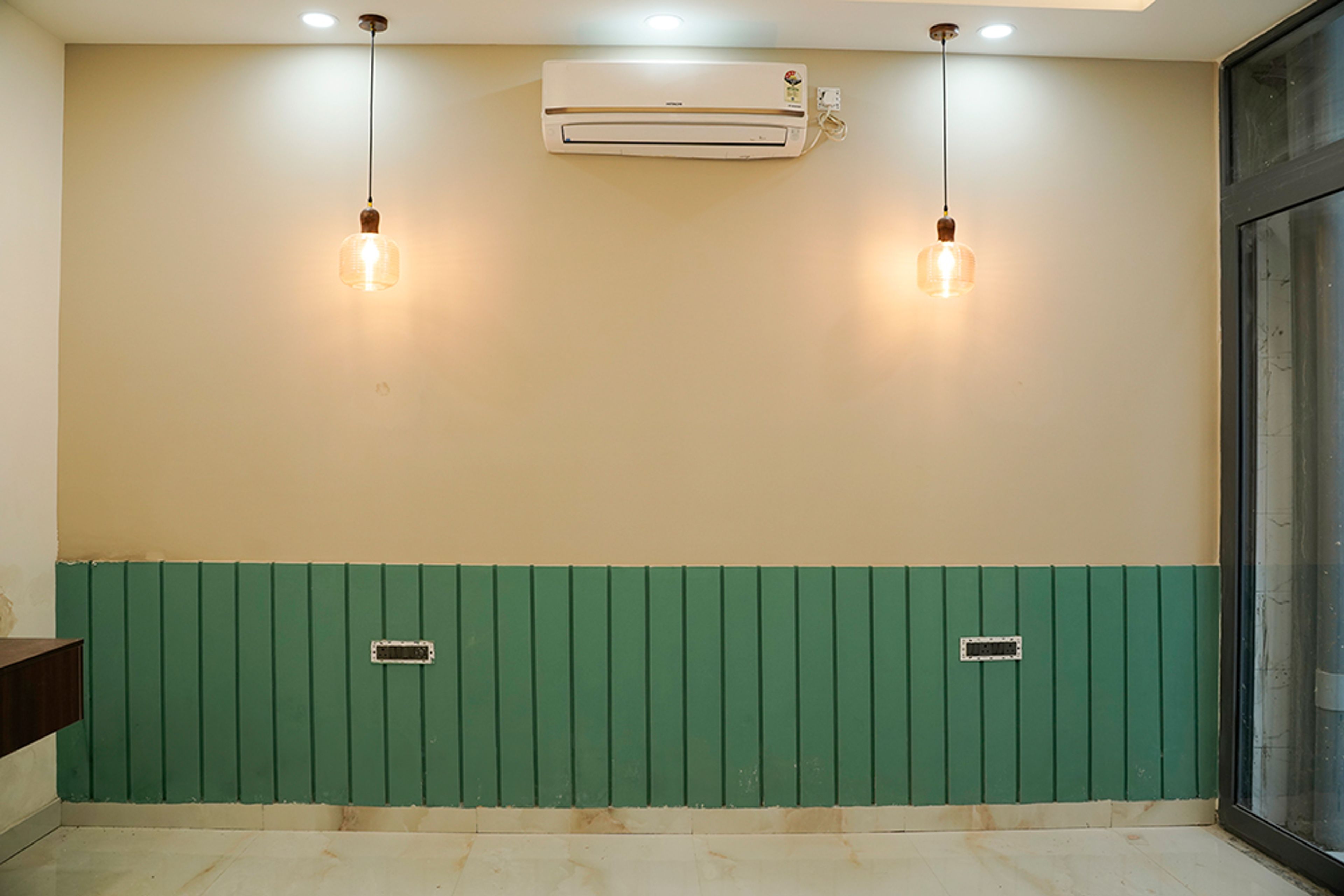 Cream Wall Design with Green Half Wall Grooves