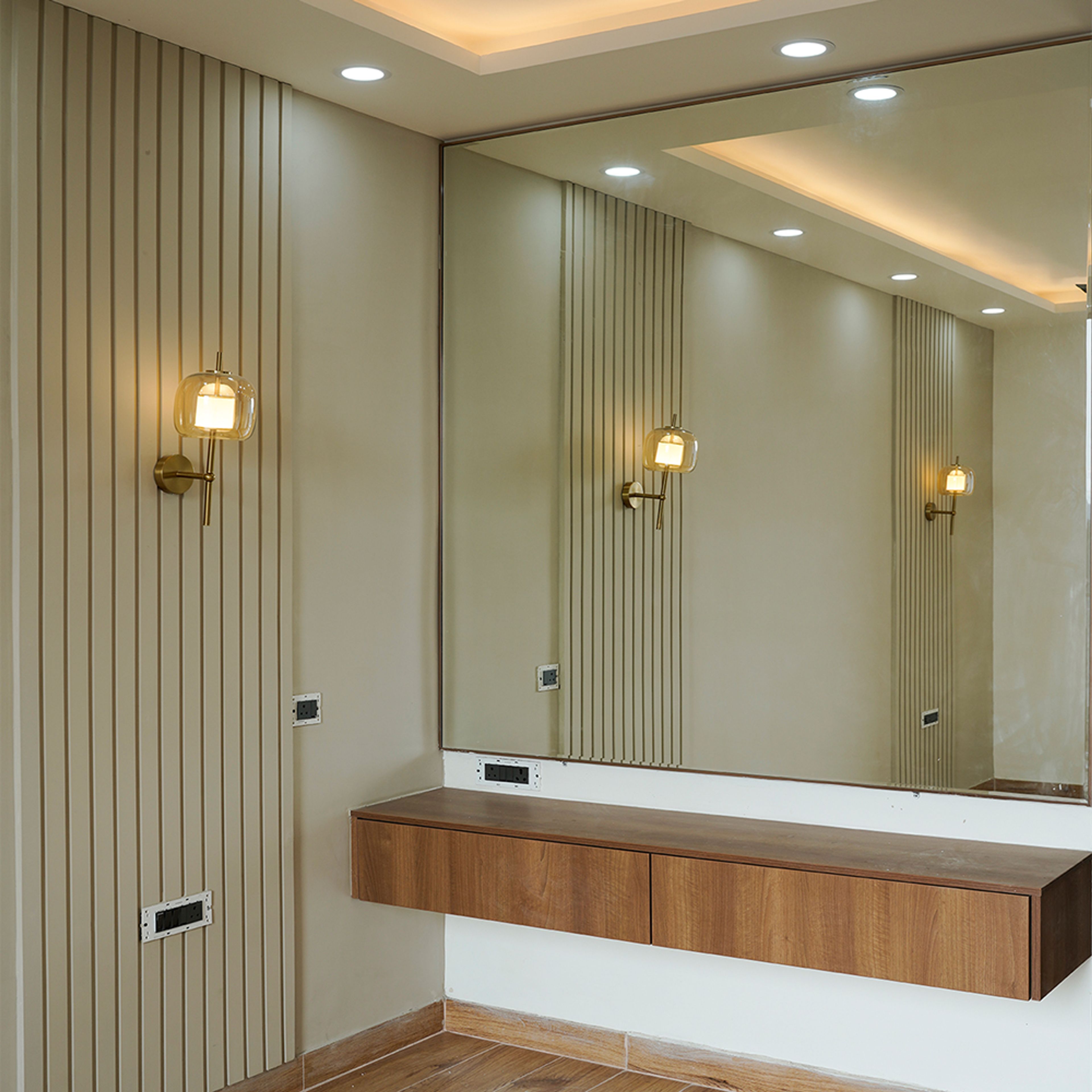 Wall Mounted Square Mirror with Wooden Floating Drawer