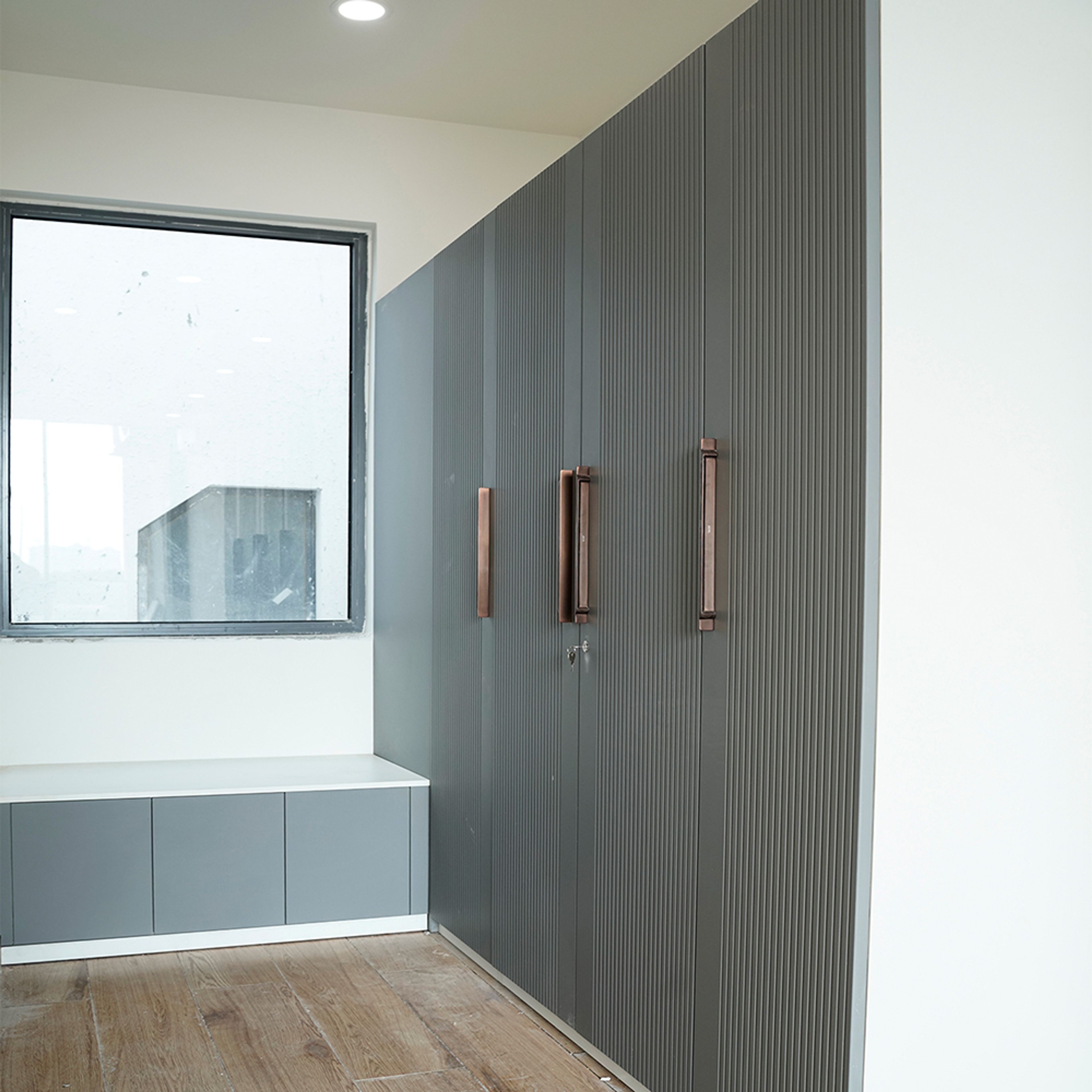 4-Door Grey Swing Wardrobe Design