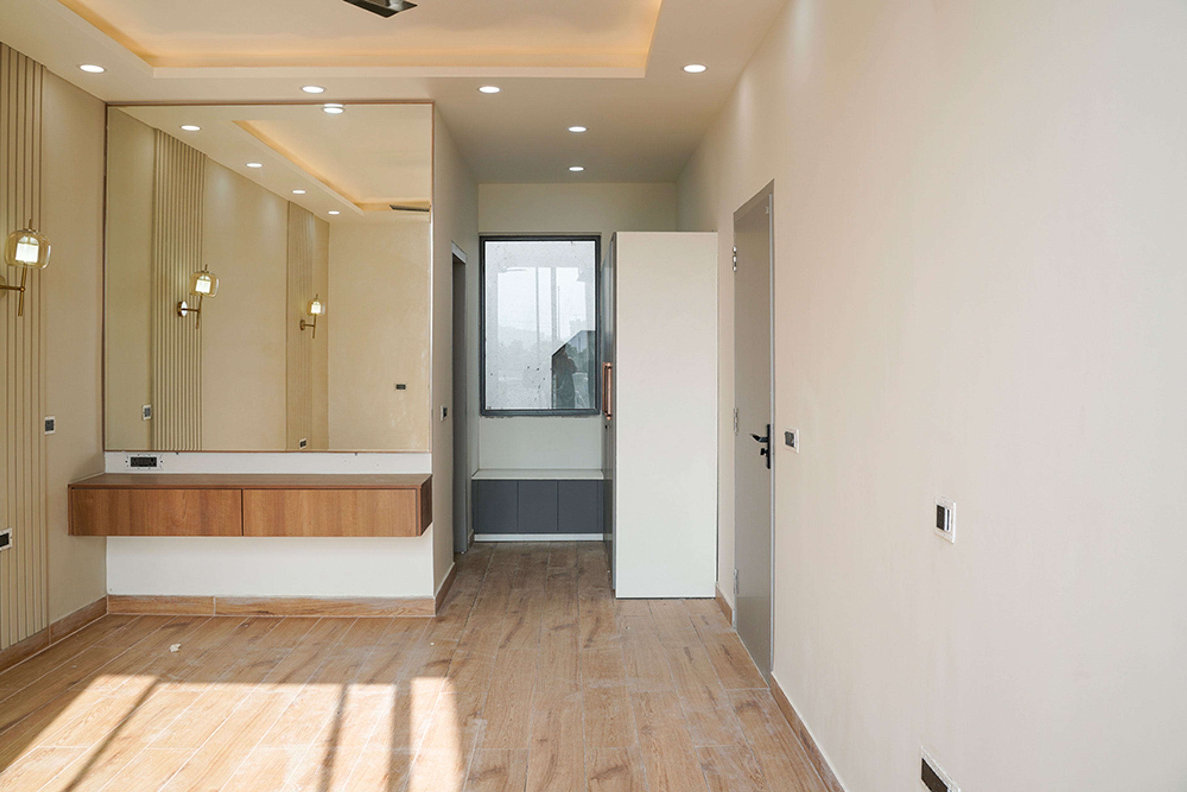 Wall Mounted Square Mirror with Wooden Floating Drawer