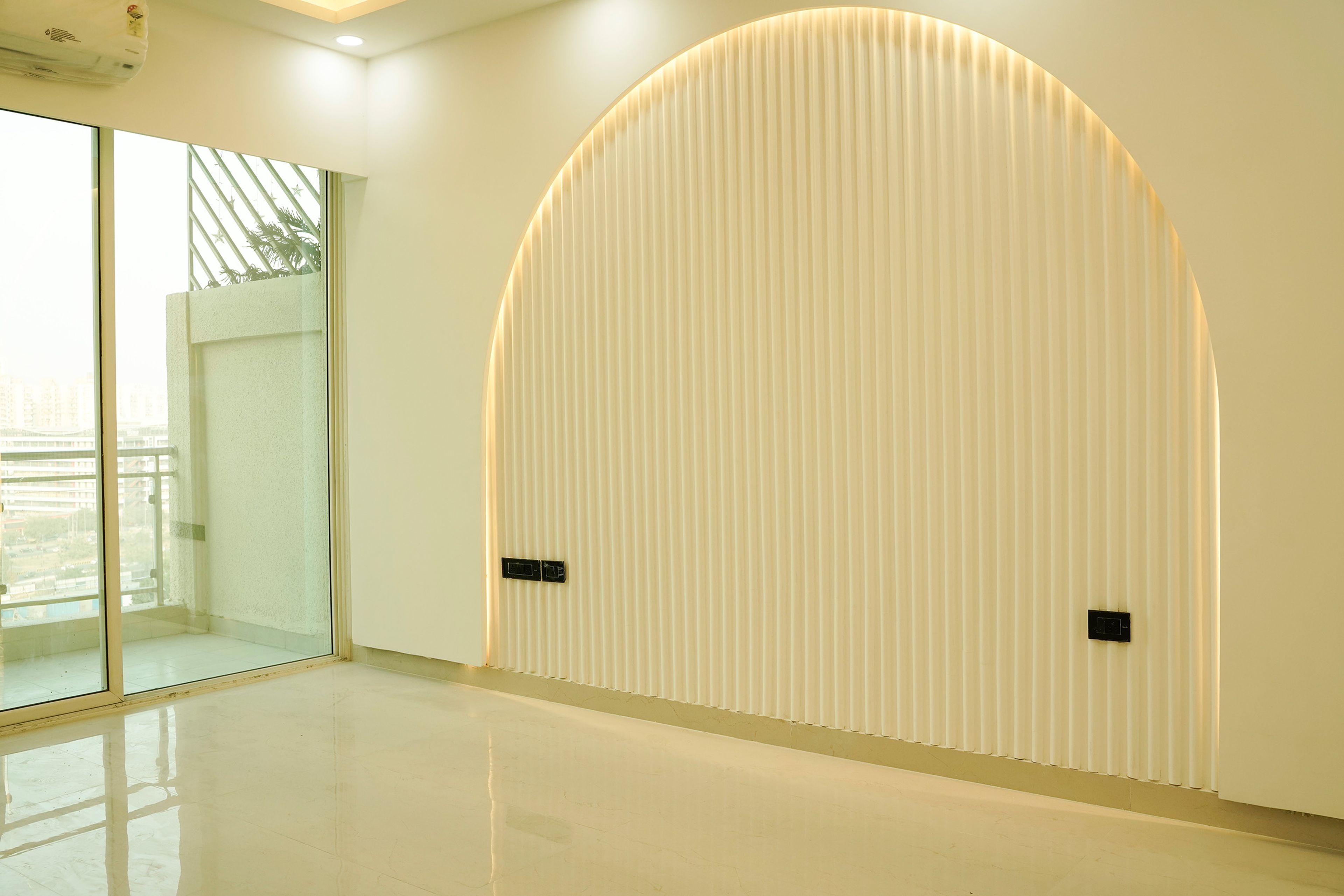 Cream wall design with arched wall slats wall