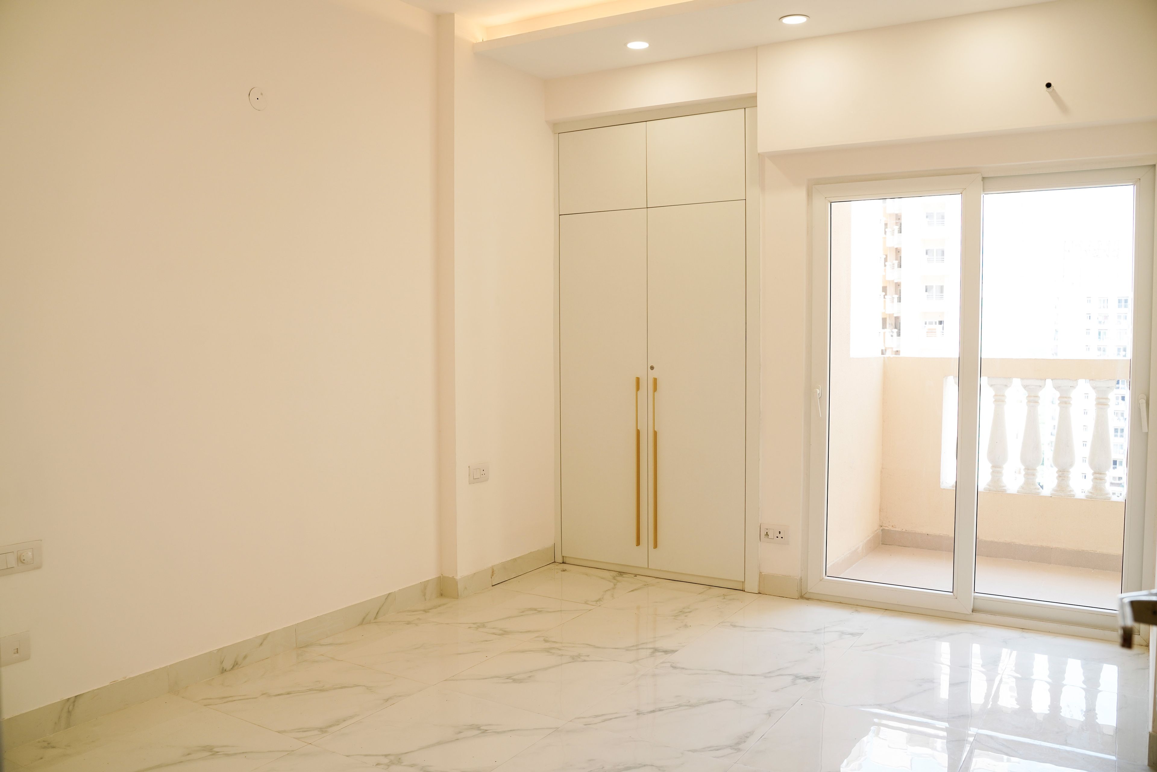 2-Door White Swing Wardrobe Design with Loft Unit