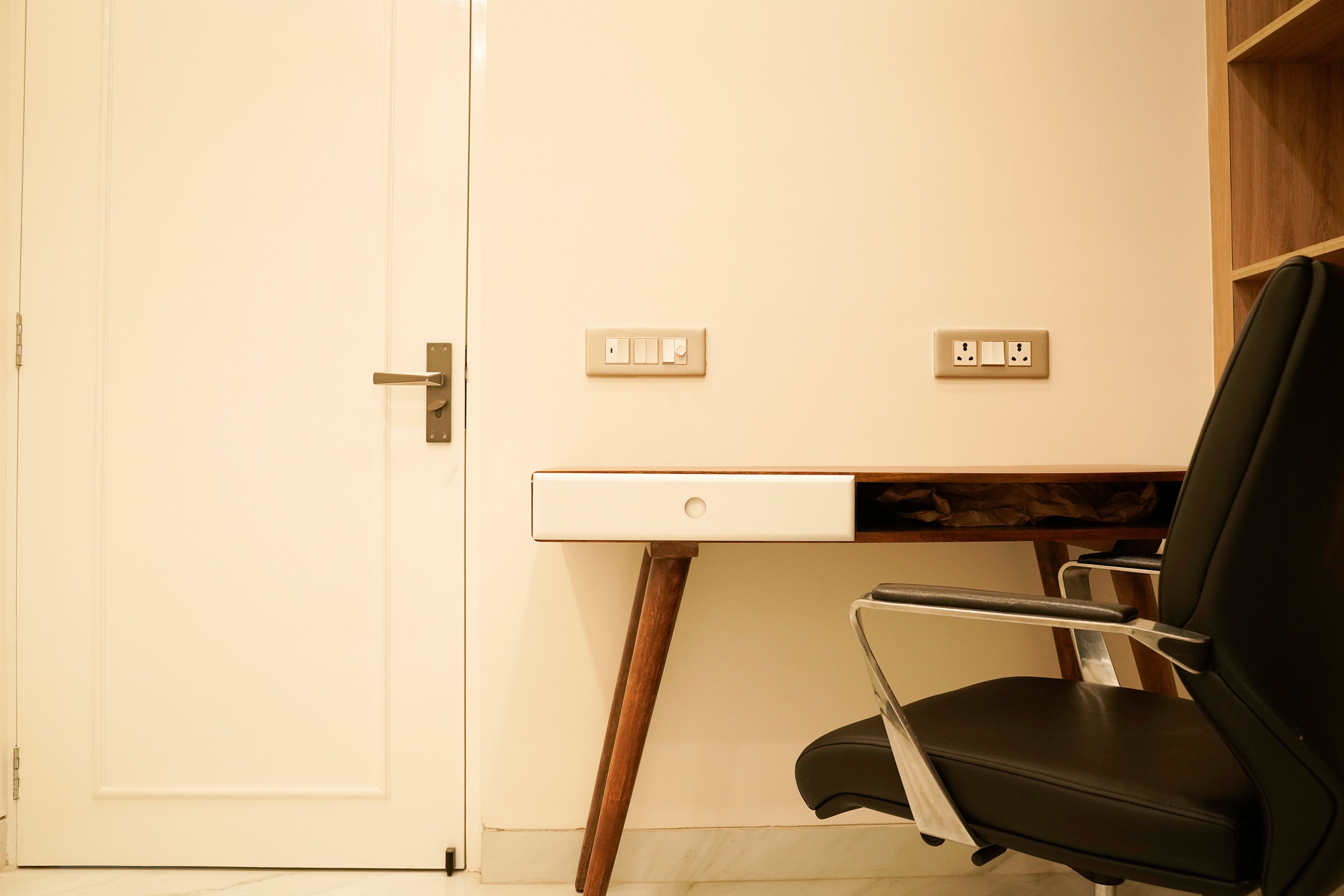White and Wooden Study Desk with Black Chair