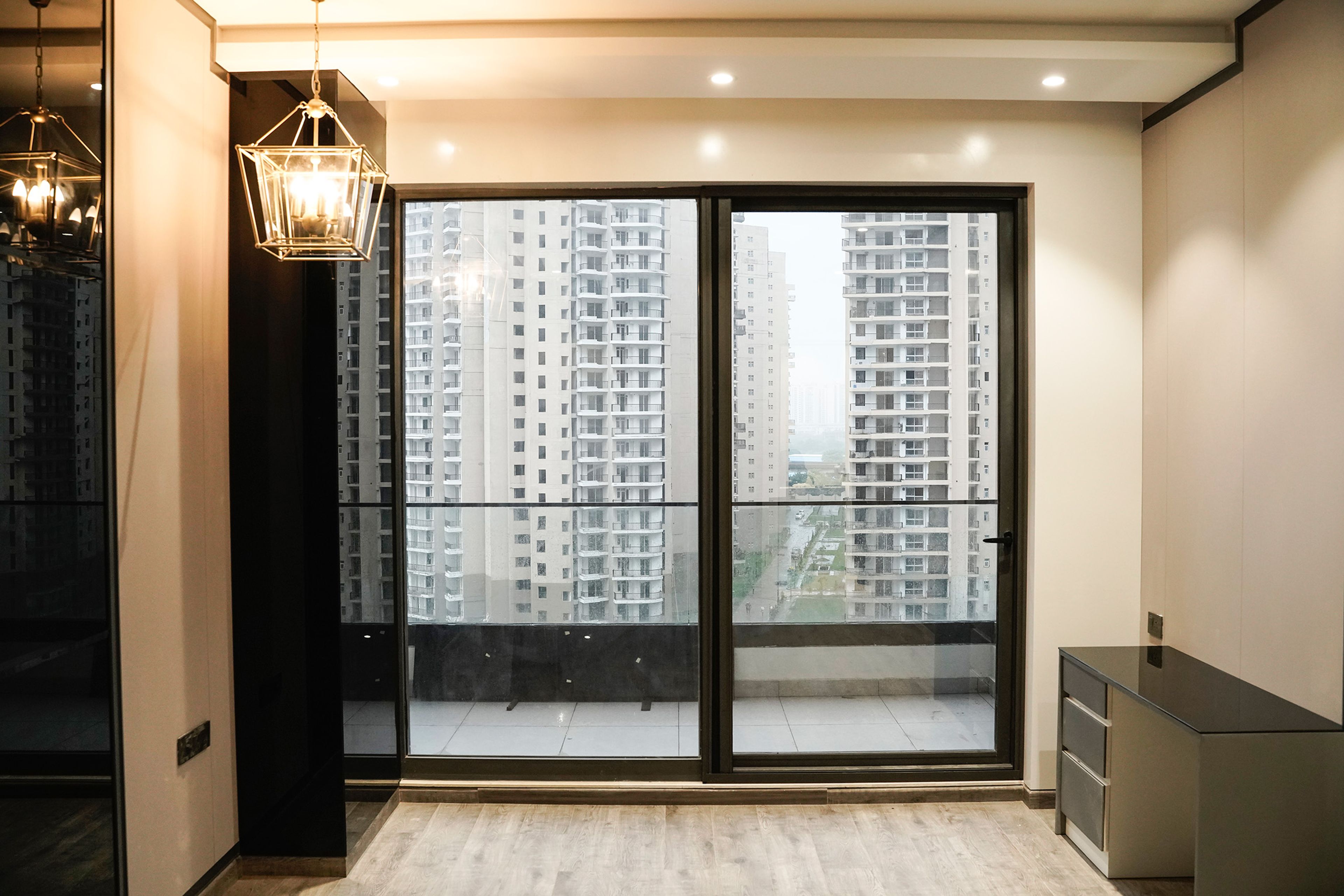 Study Unit with Drawers and Tall Unit with Glass Shutters