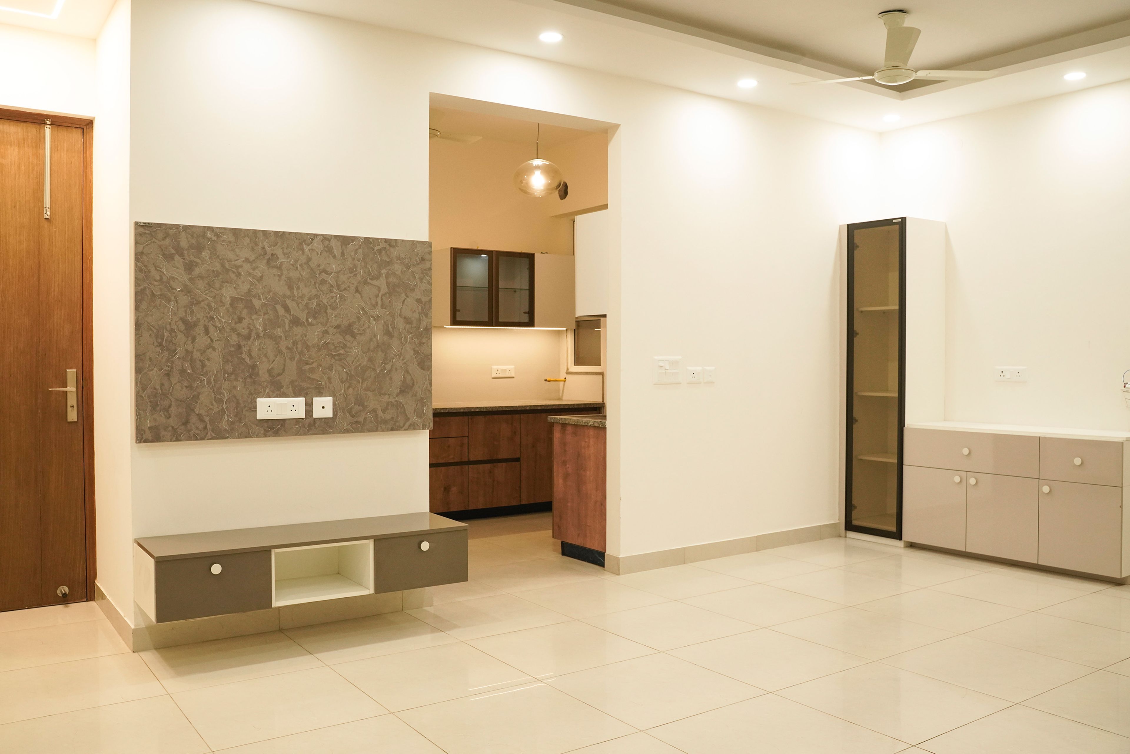 TV Unit Design with Textured Brown Backsplash Wall