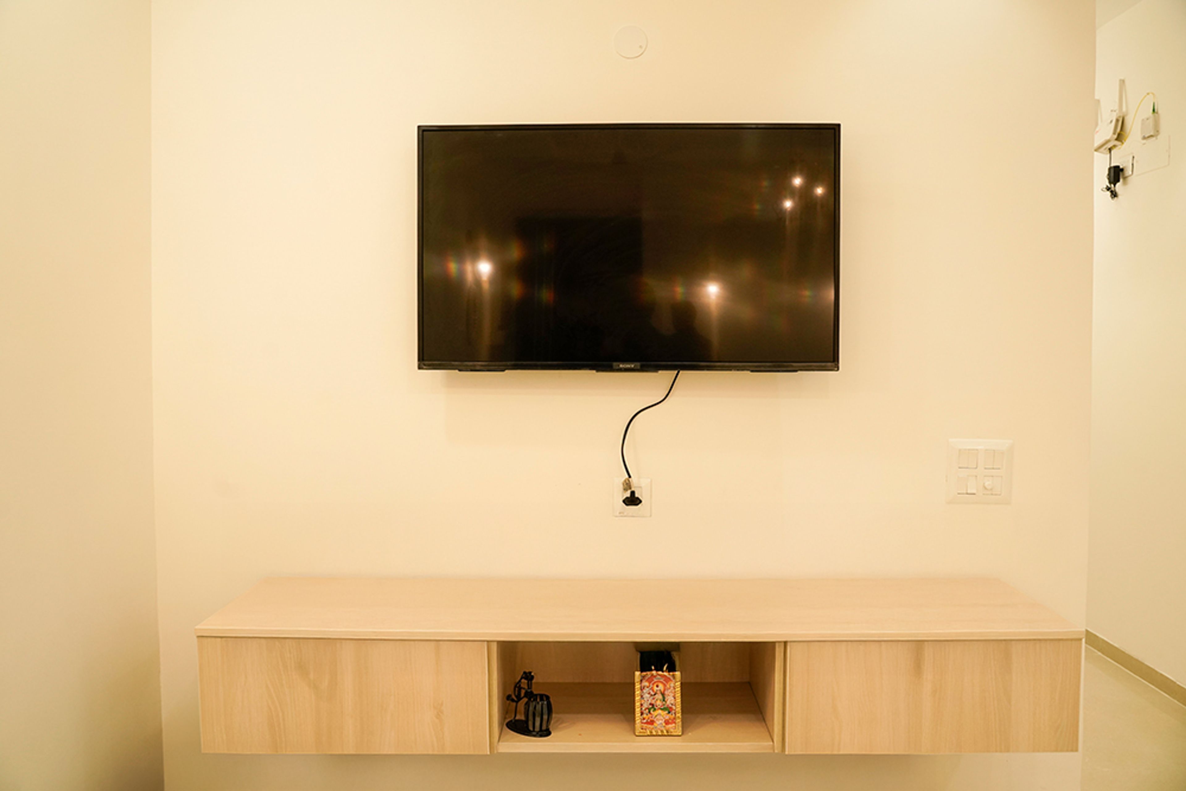 TV Unit Design with Light Wood Drawers