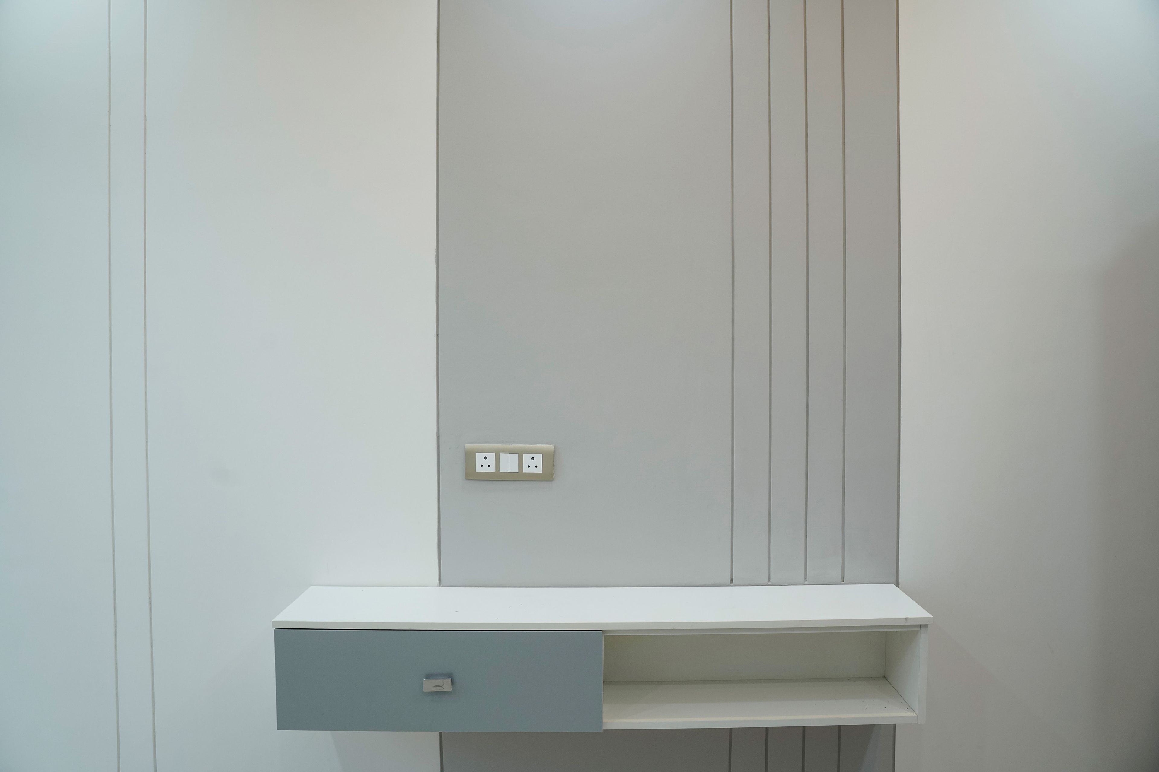 TV Unit Design with Grey Backsplash
