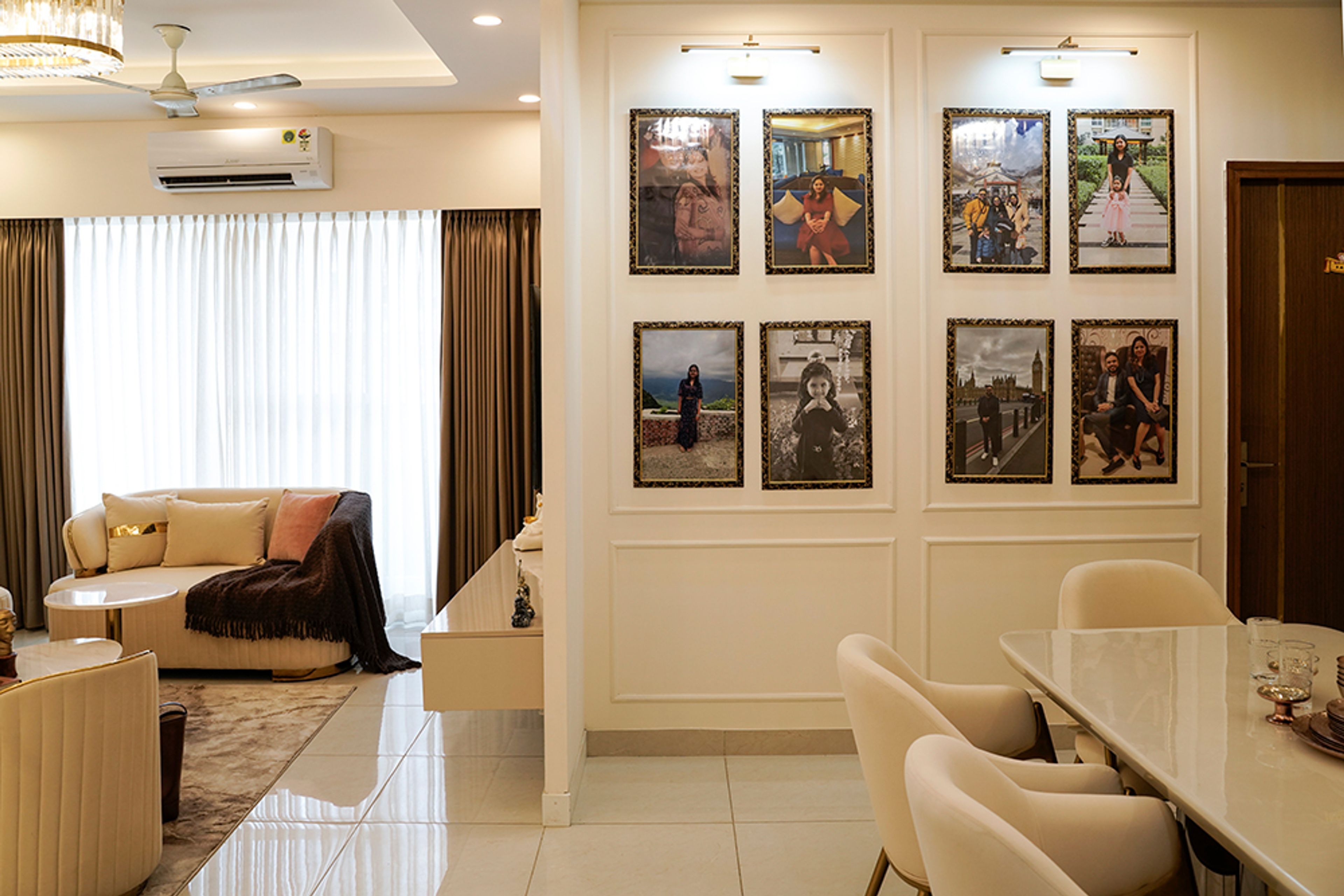 Modern Dining Cum Living Room Design in Noida 4BHK Apartment