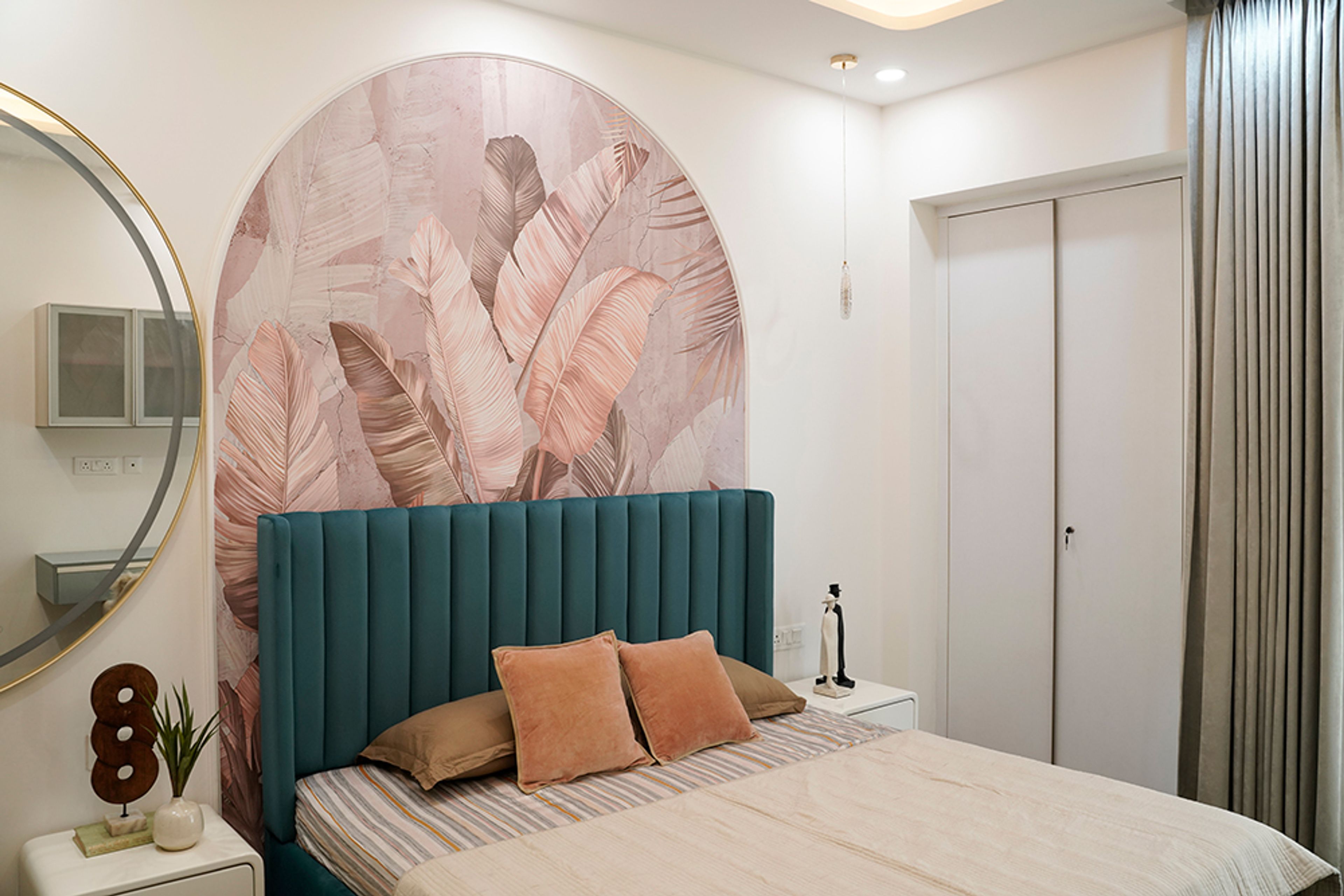 Modern Bedroom Design with Tropical Wall in Noida 4BHK Apartment
