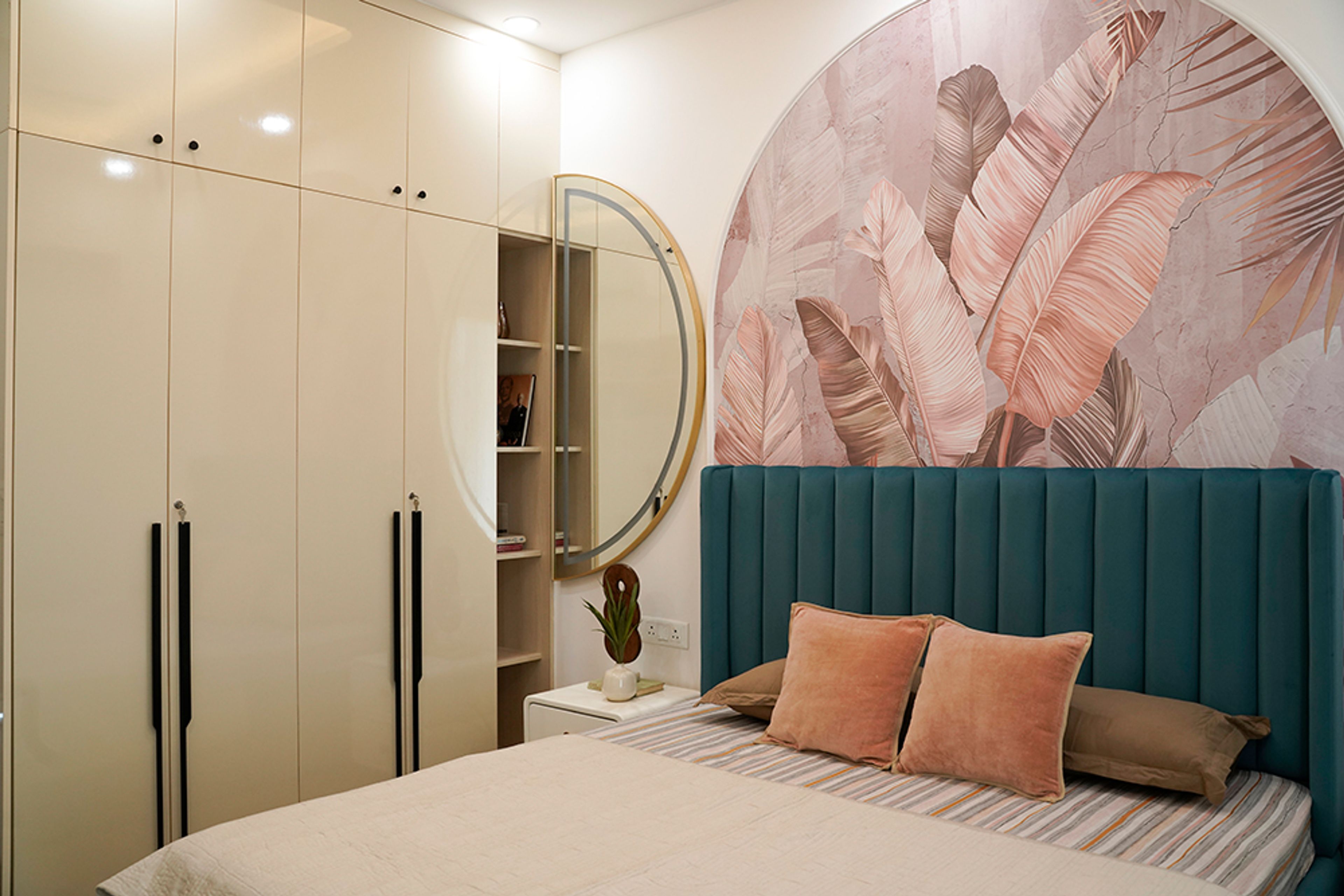 Modern Bedroom Design with Tropical Wall in Noida 4BHK Apartment
