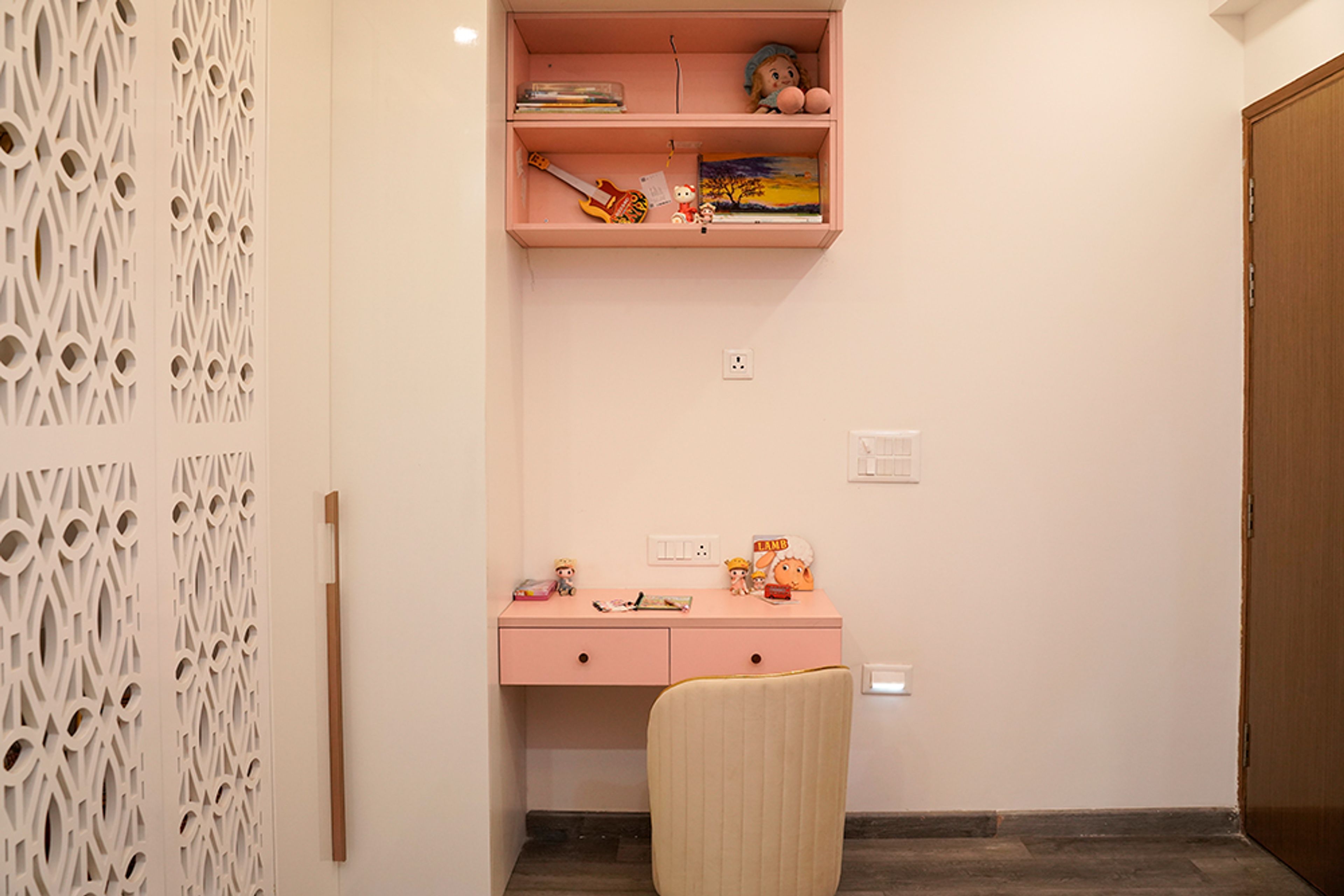 Modern Pink Home Office Design in Noida 4BHK Apartment