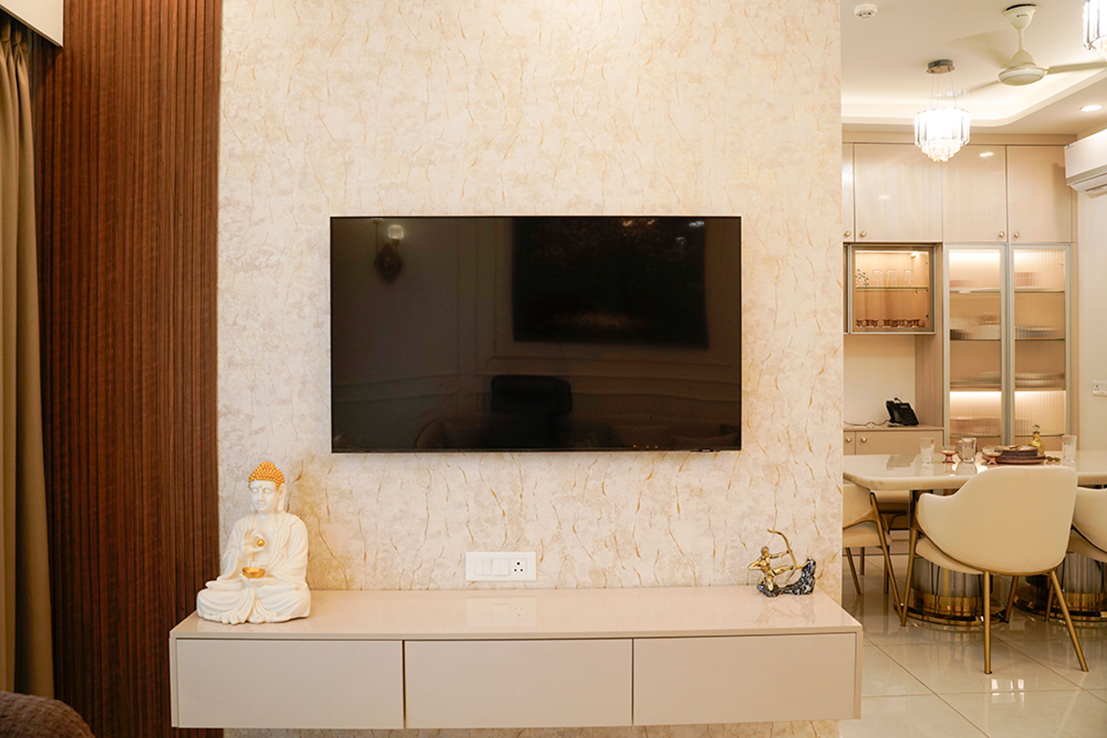 Modern Wall-Mounted TV Unit Design in Noida 4BHK Apartment