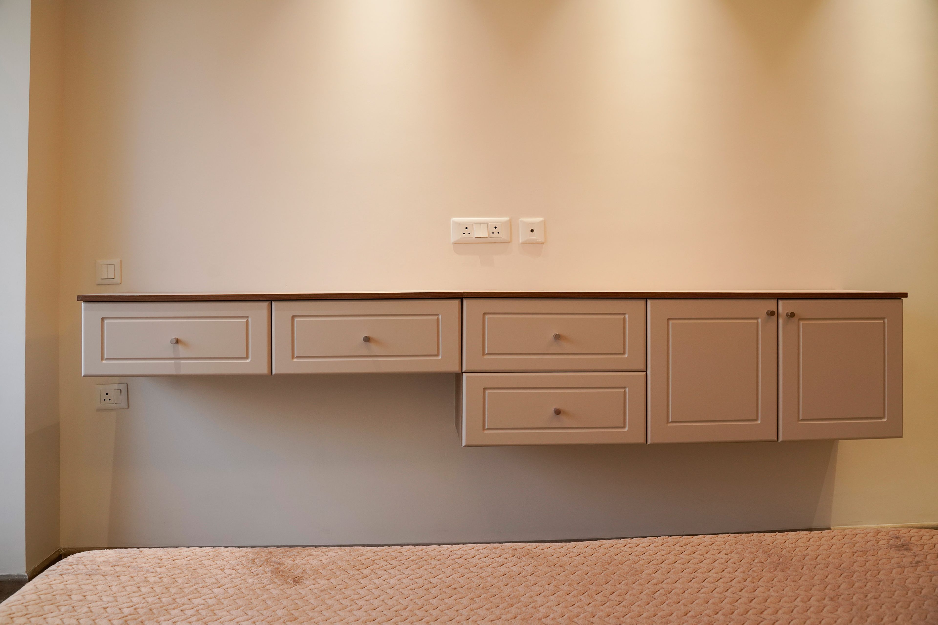 TV Unit Design with Beige Profile Shutter Drawers