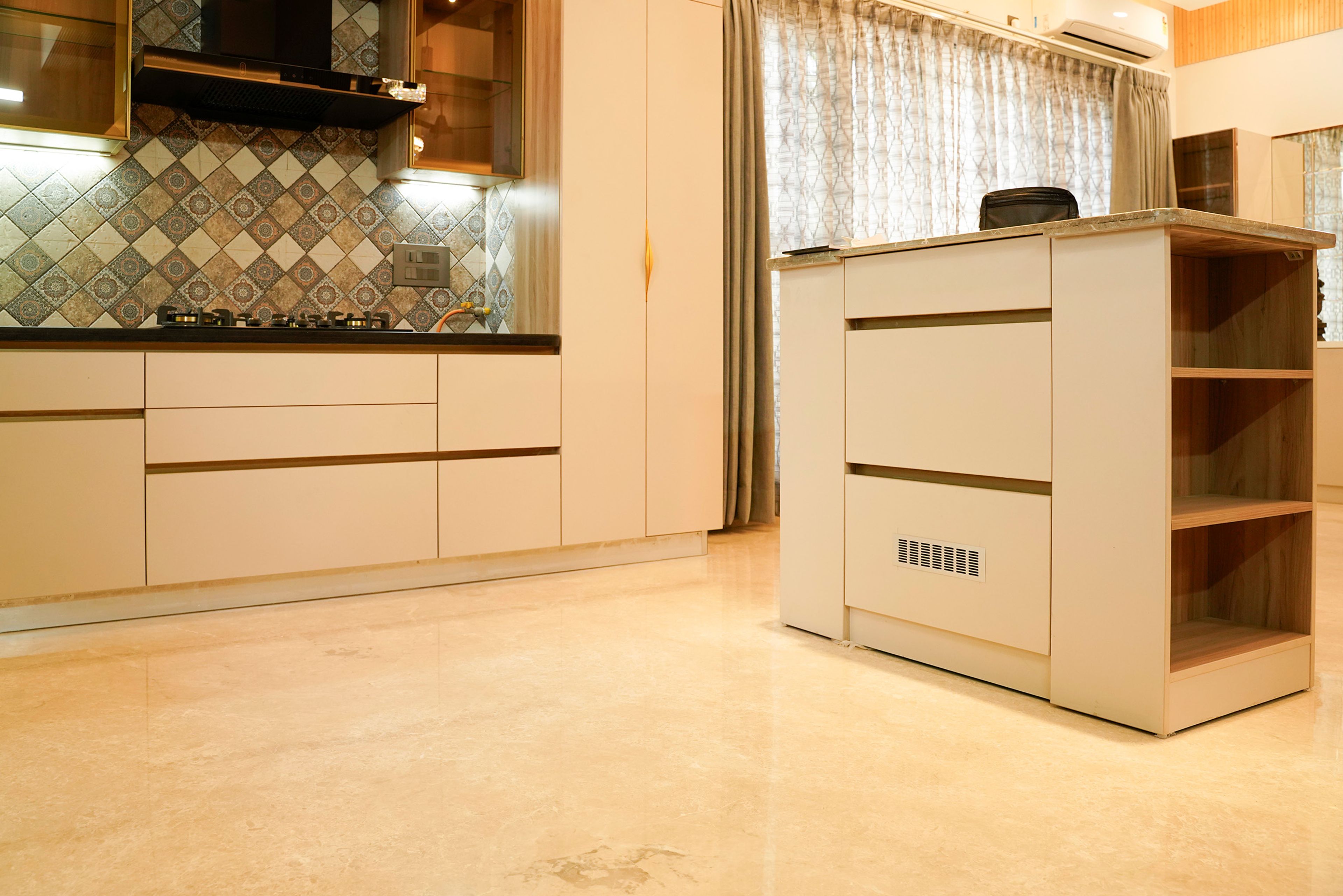 Island Kitchen Design with Marble Flooring