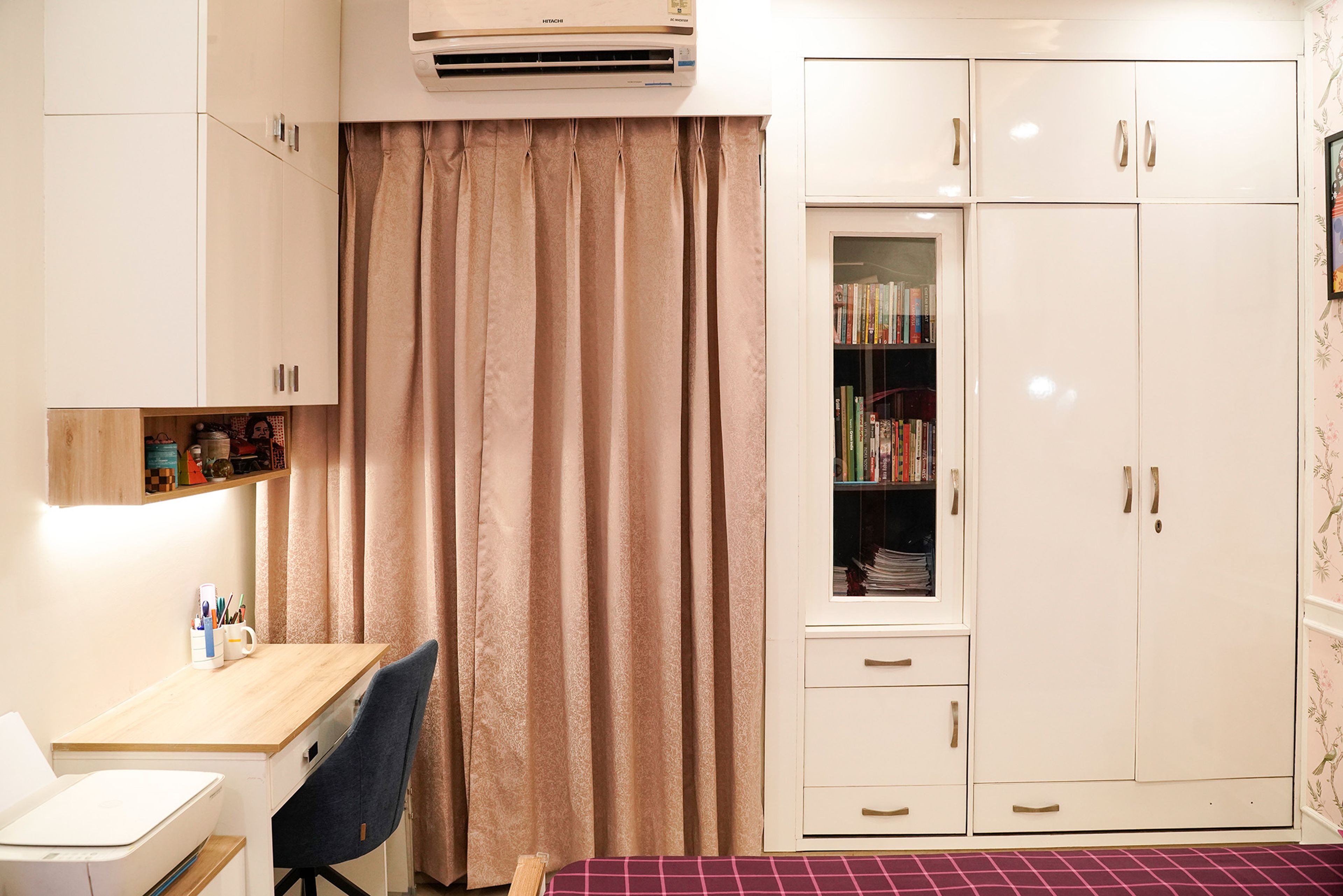2-Door Off-White Swing Wardrobe Design and study space