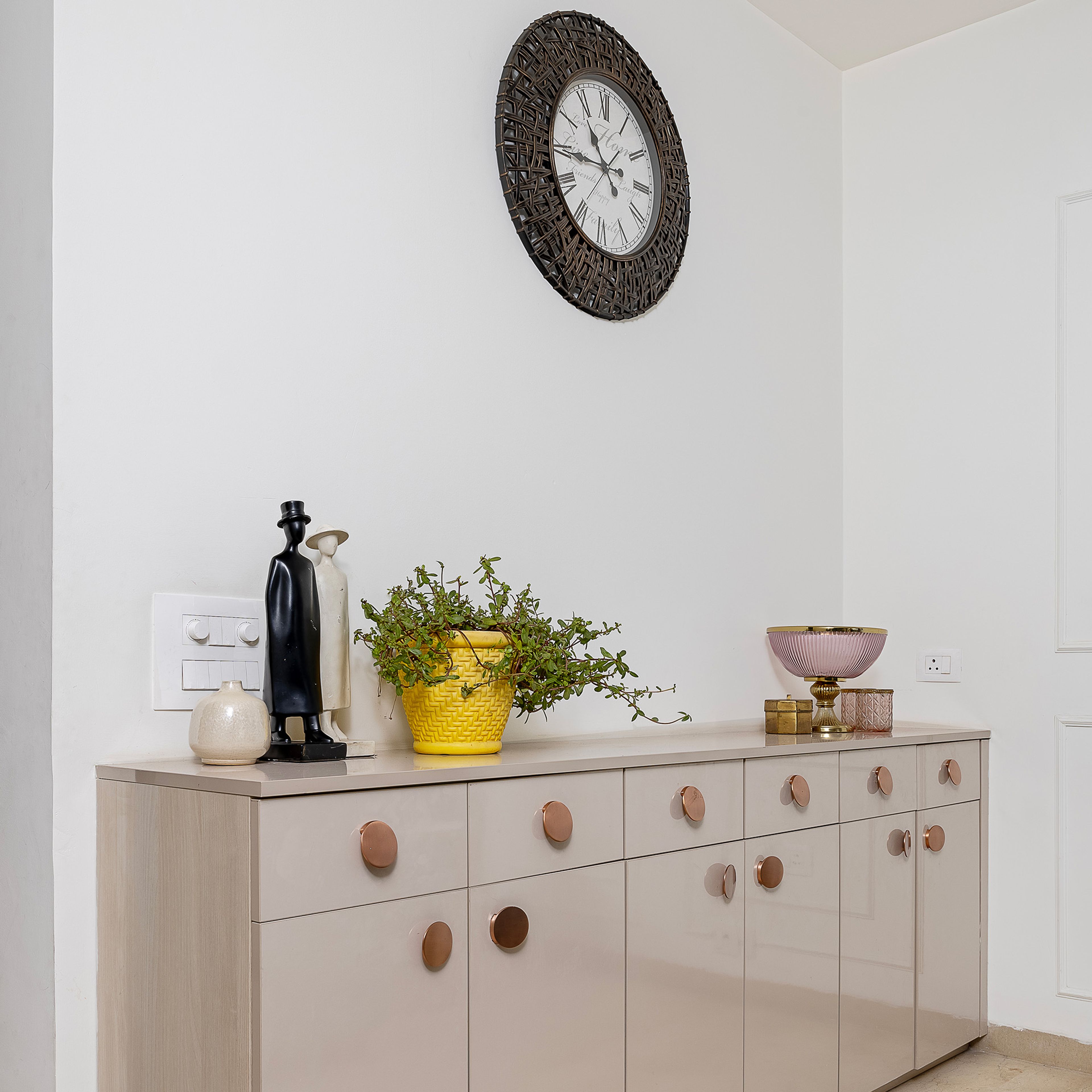 Crockery Unit Design with Beige Cabinets