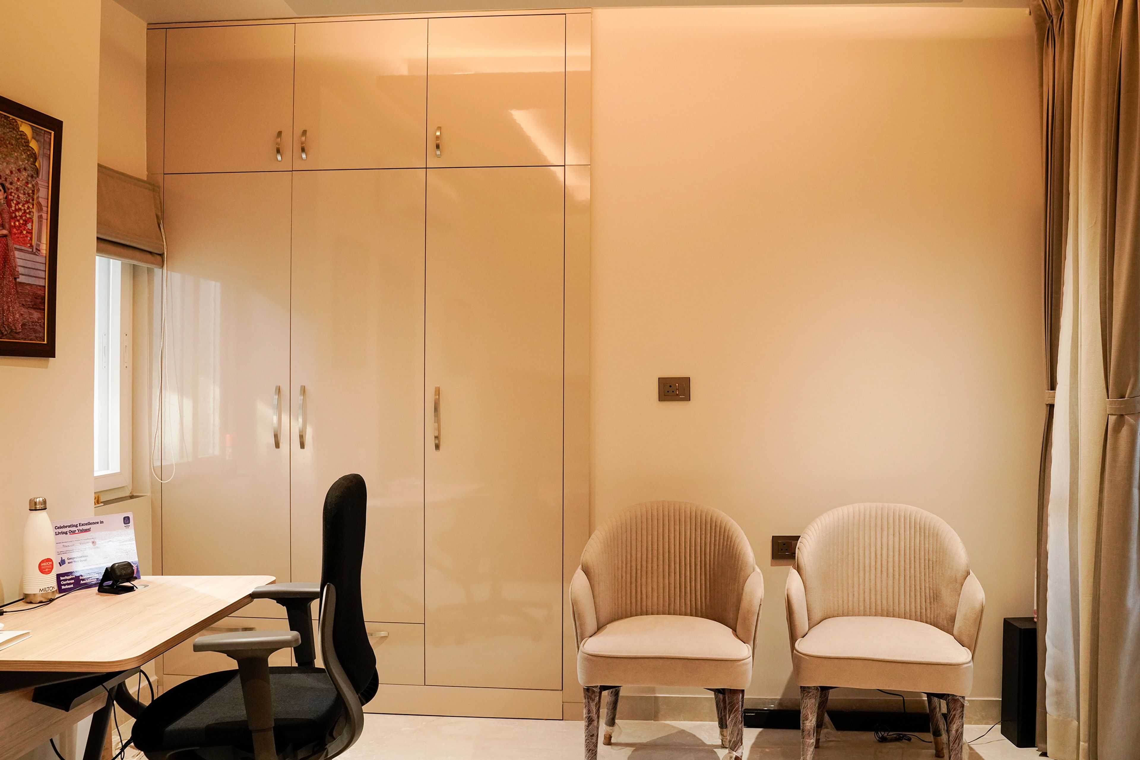 3-door cream swing wardrobe design