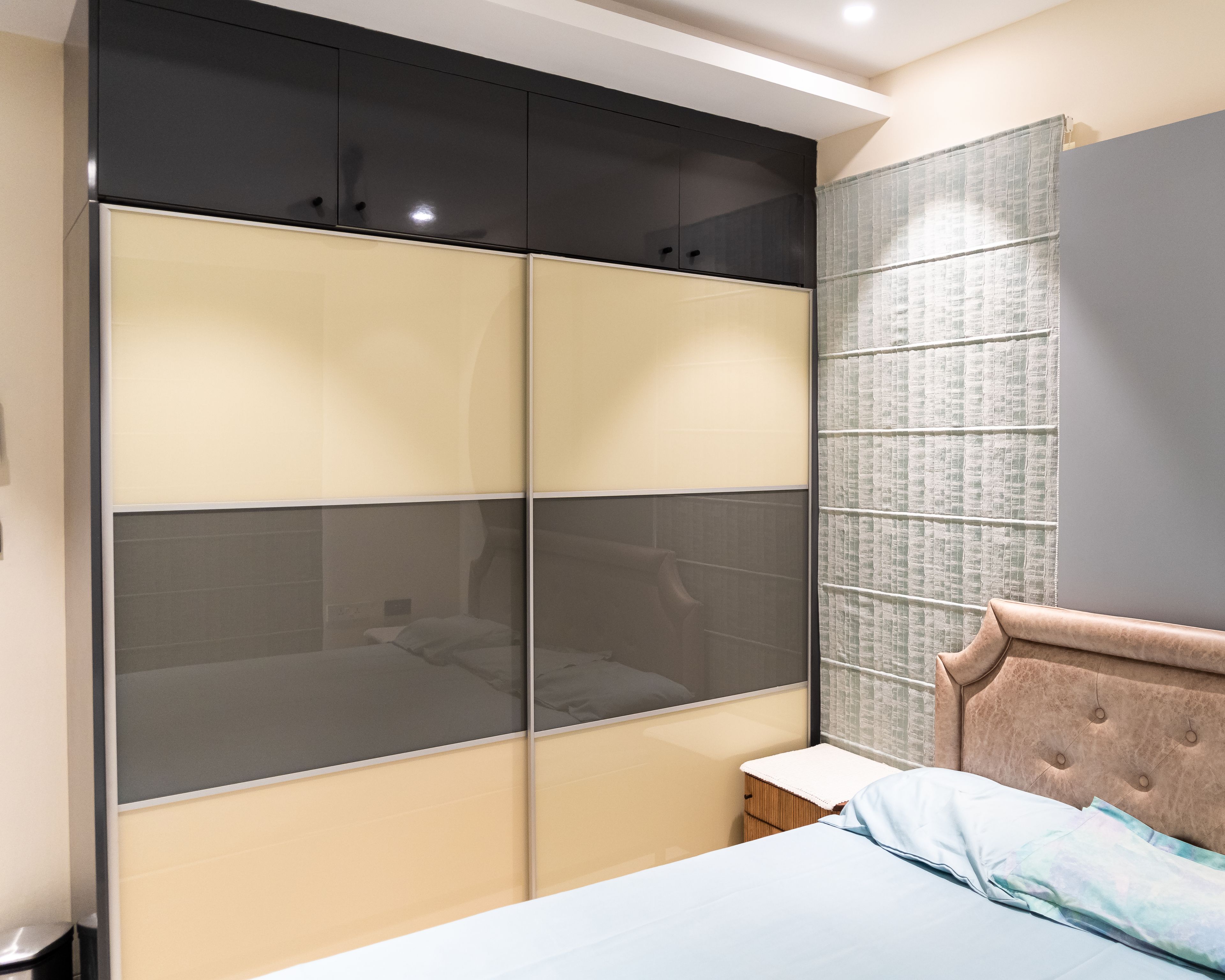 2-Door Sliding Wardrobe Design with Grey and Cream Panels