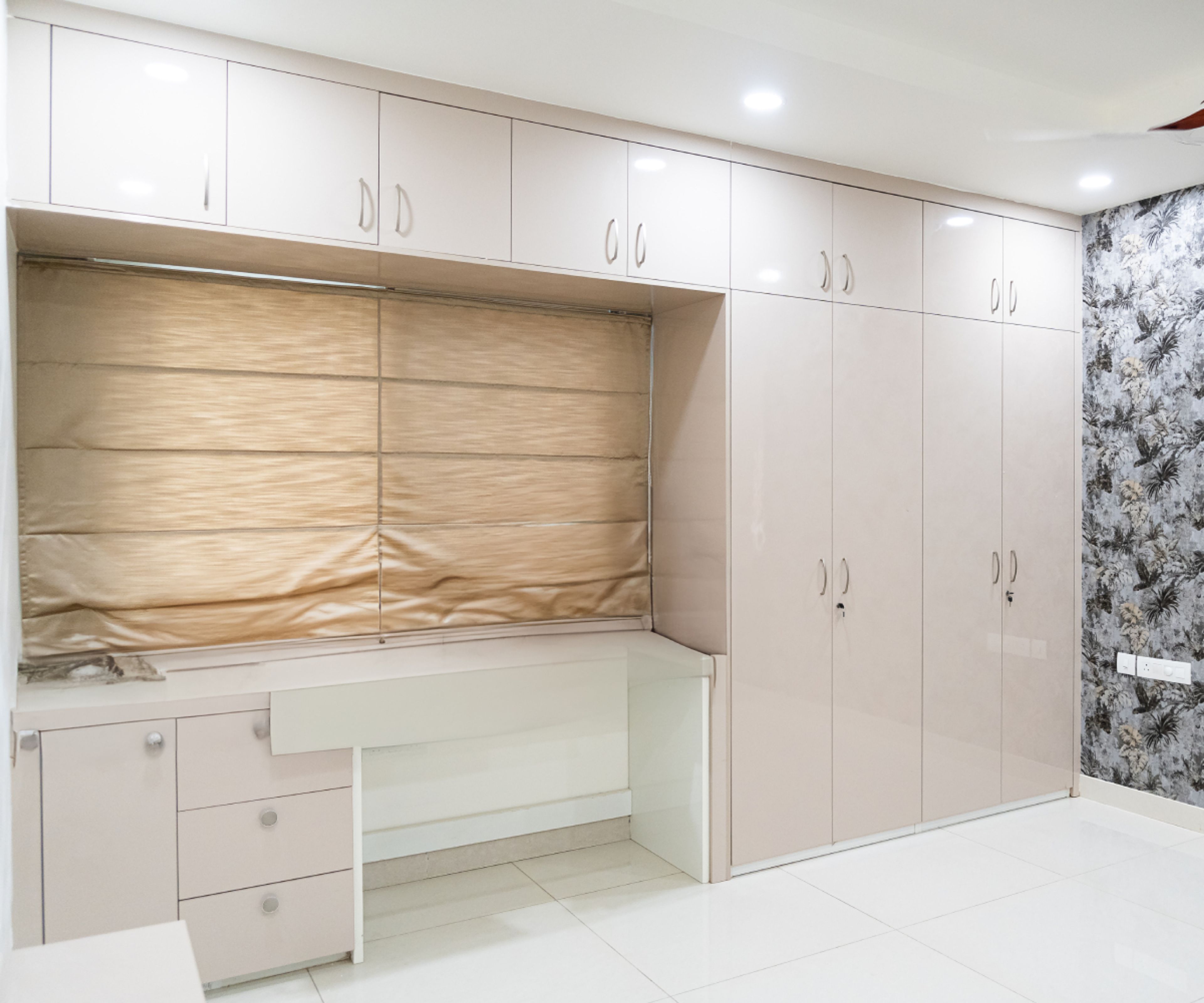 4-Door Swing Wardrobe Design with Loft Unit and Attached Study Space