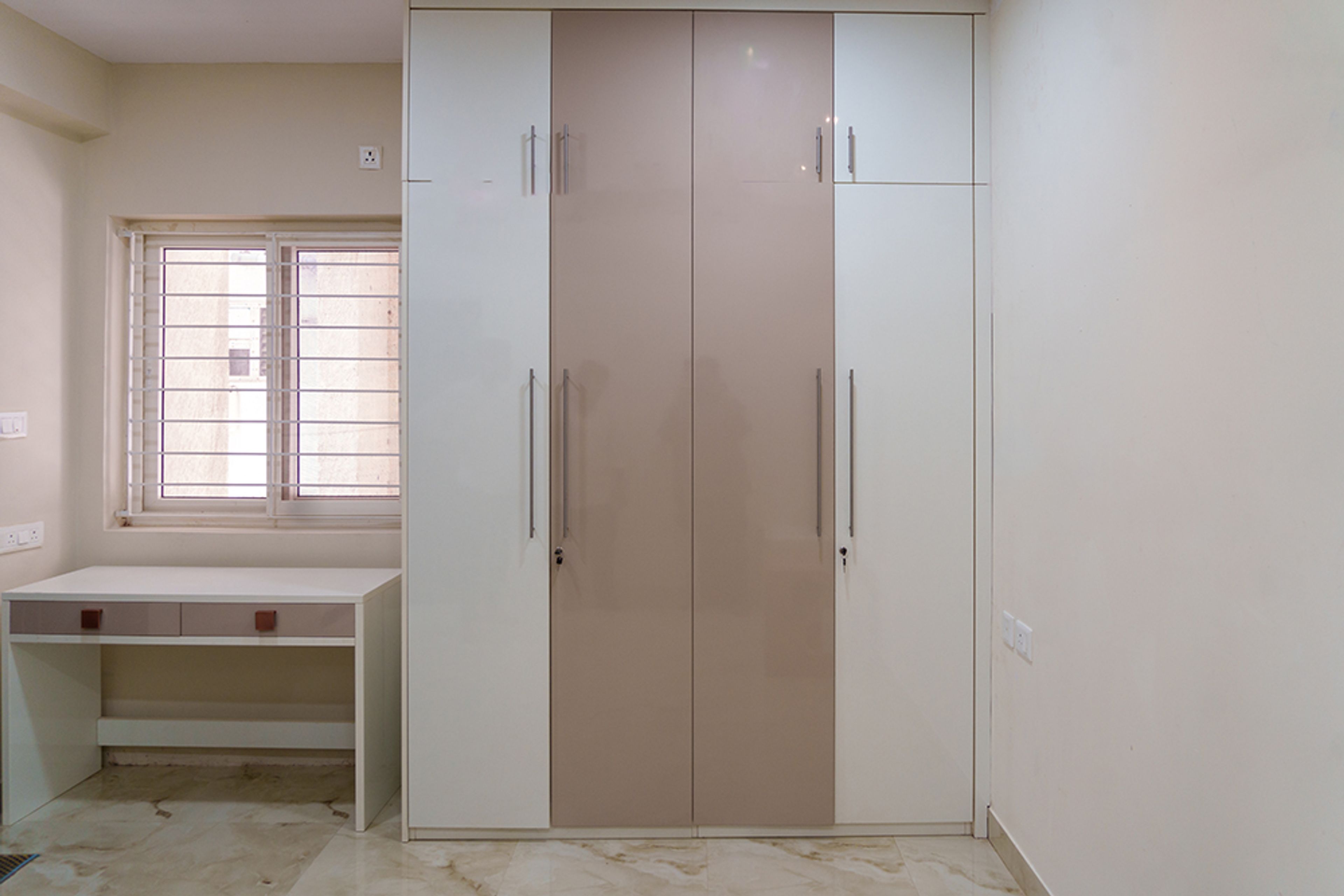 4-Door Beige and White Swing Wardrobe Design