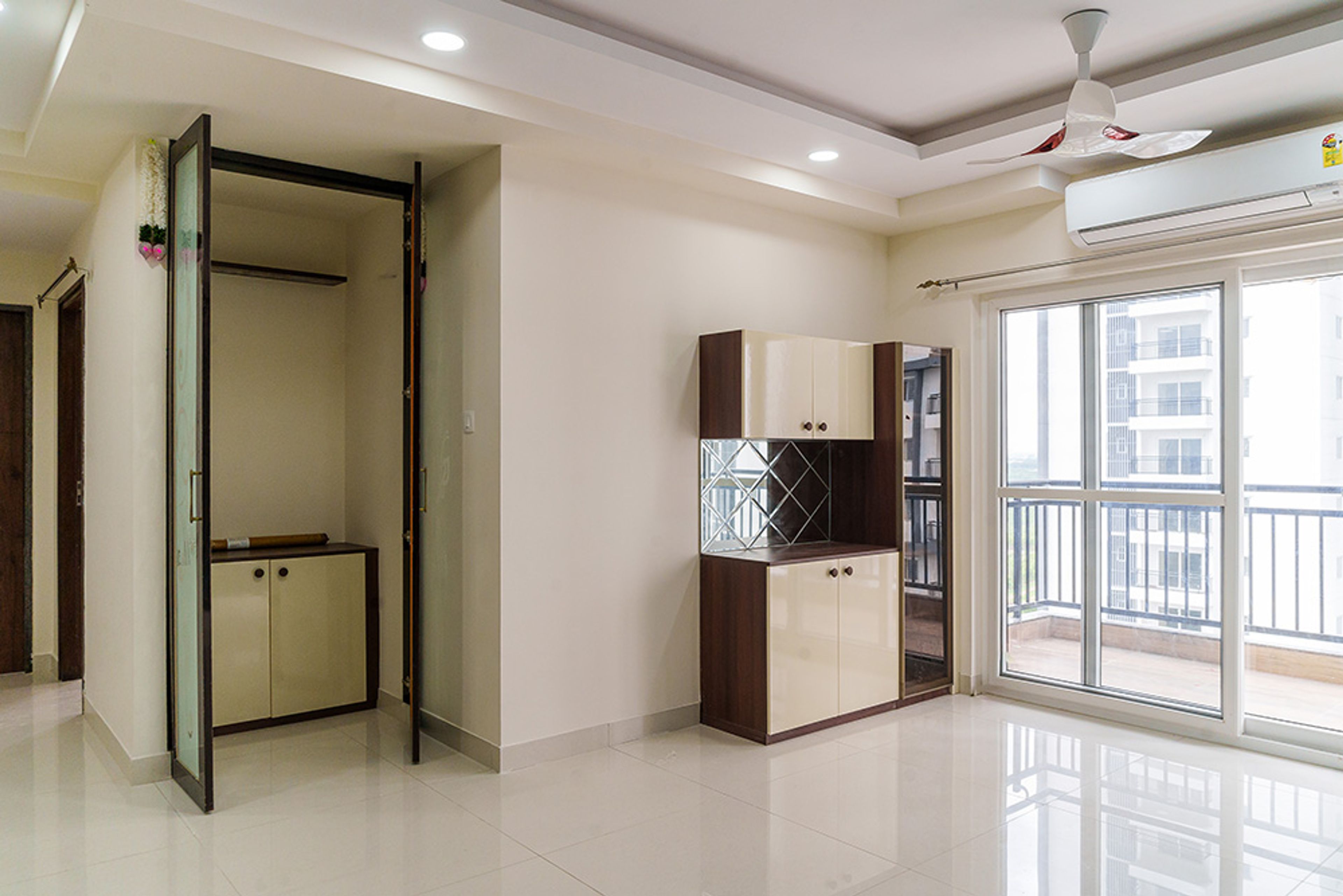 Closed Door Pooja Unit Design with Cabinet