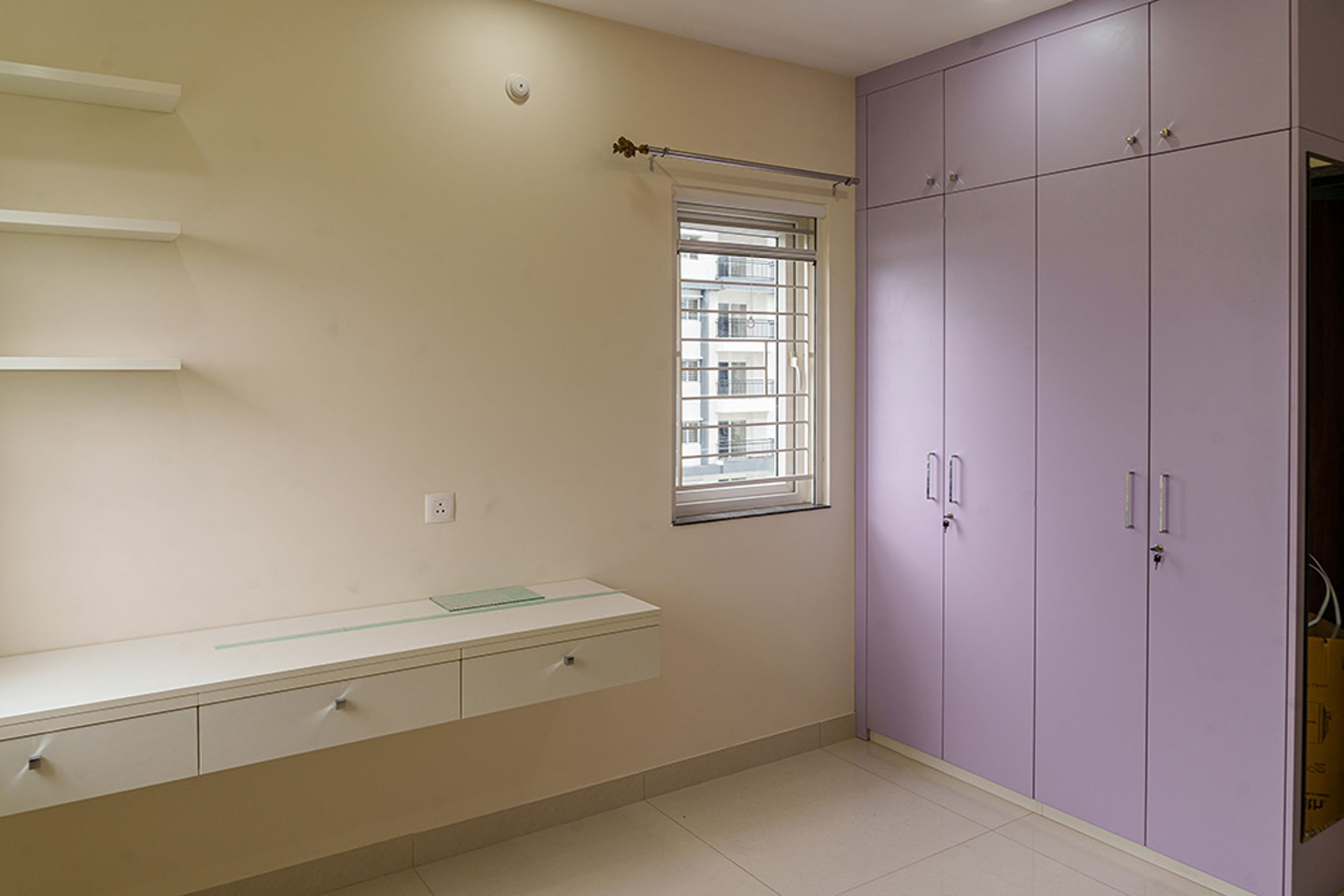 4-Door Lavender Swing Wardrobe Design with Loft Unit