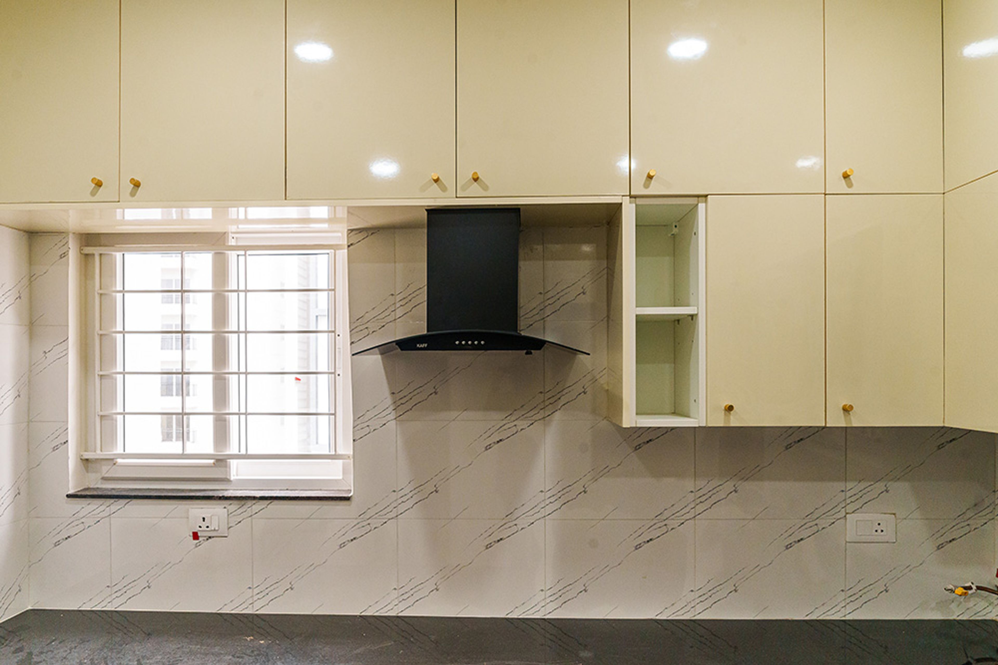 TV Unit Design with Marble Backsplash and Drawers