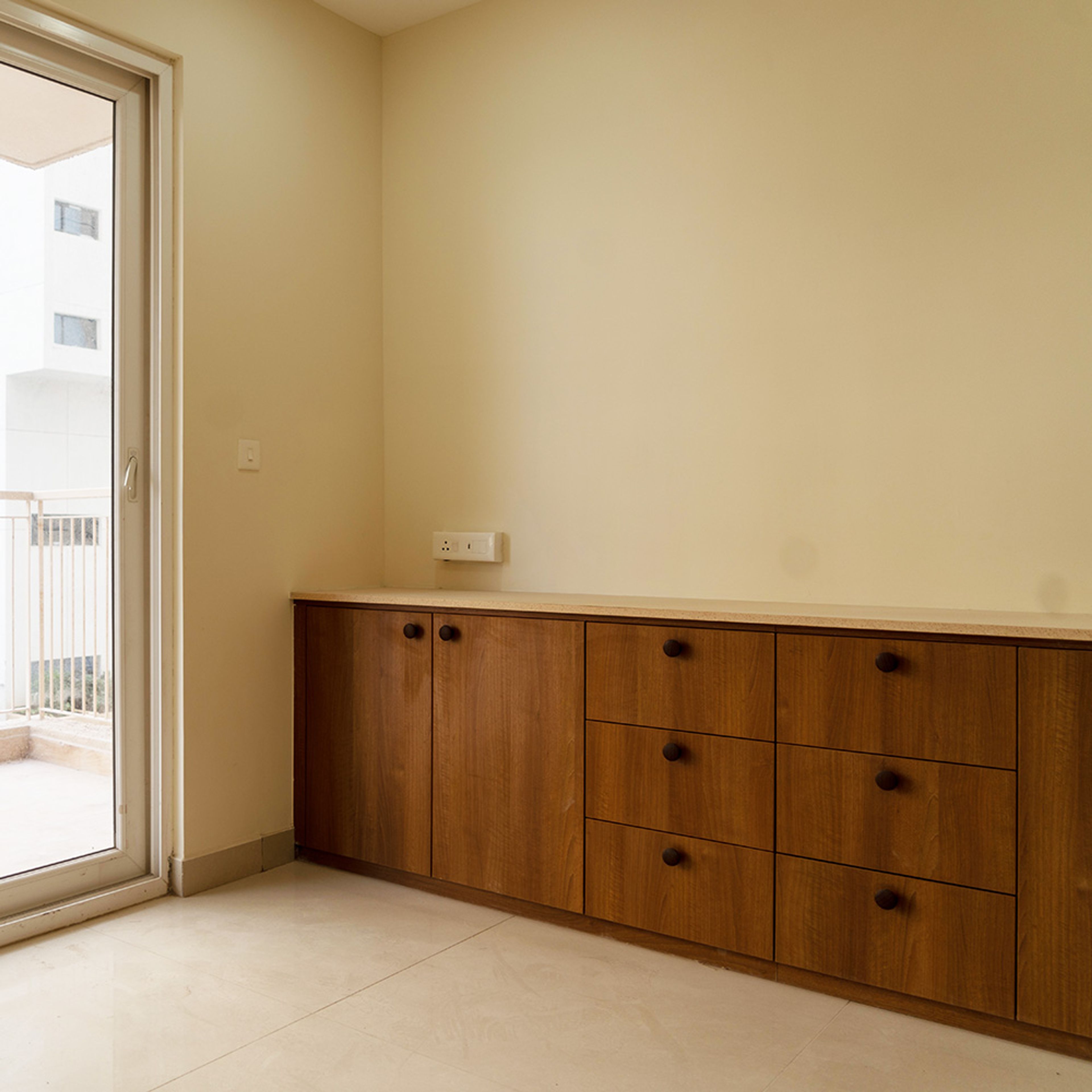 TV Unit Design with Wooden Cabinets and Drawers