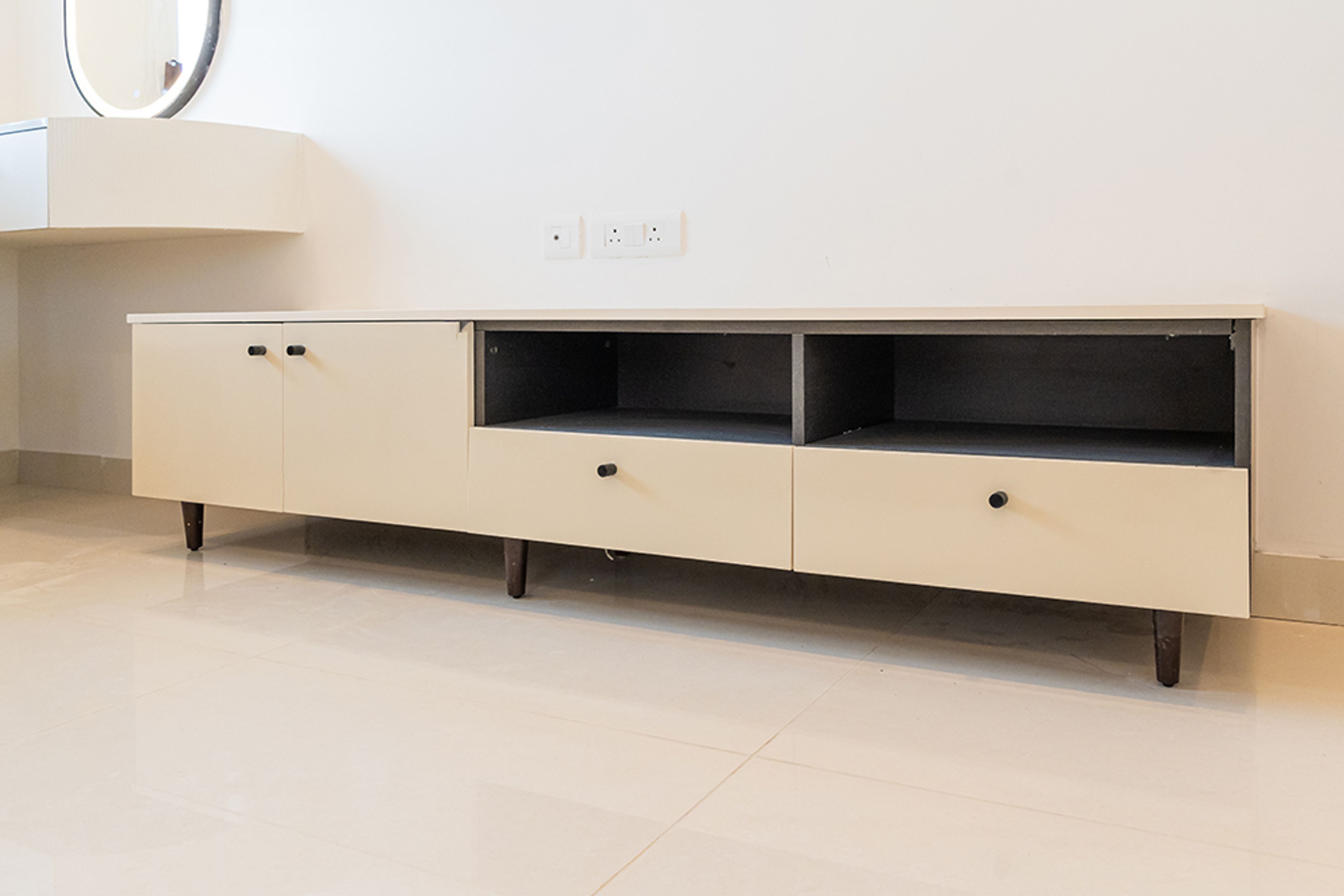 TV Unit Design with Cream Cabinets