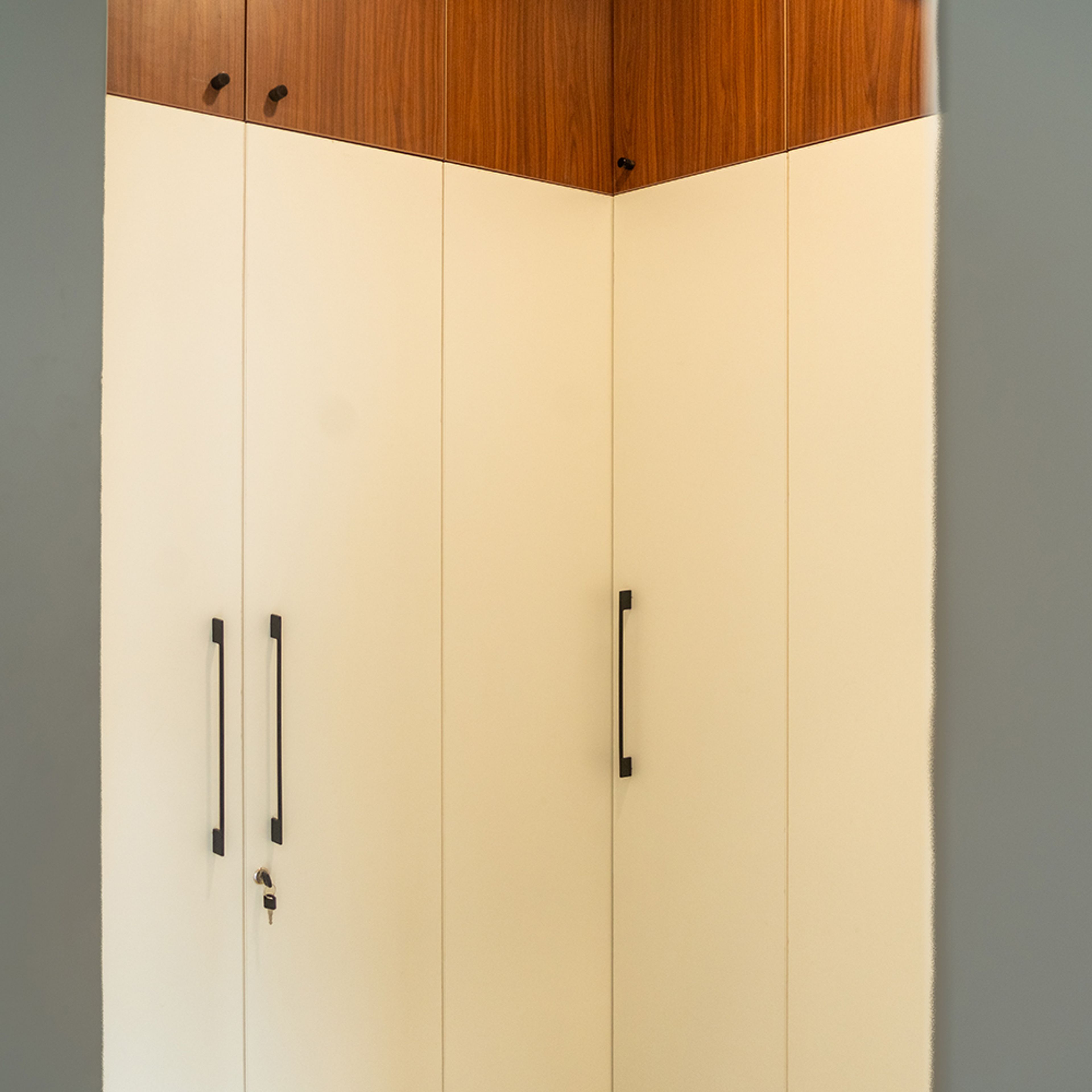 3-Door Off-White Swing Wardrobe Design