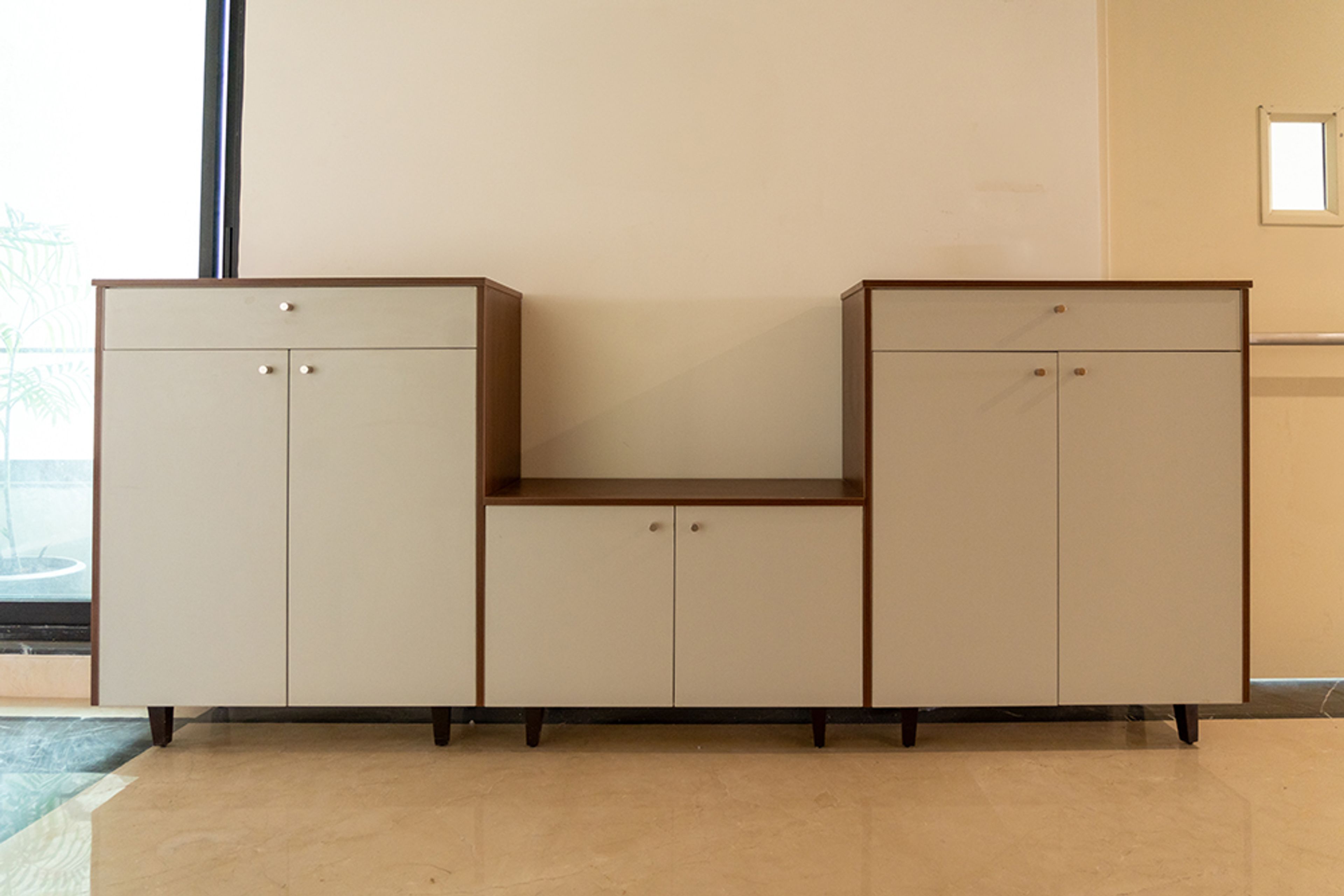 Storage Cabinet Design with Two Units and One Low Unit in Dual-Tone Finish