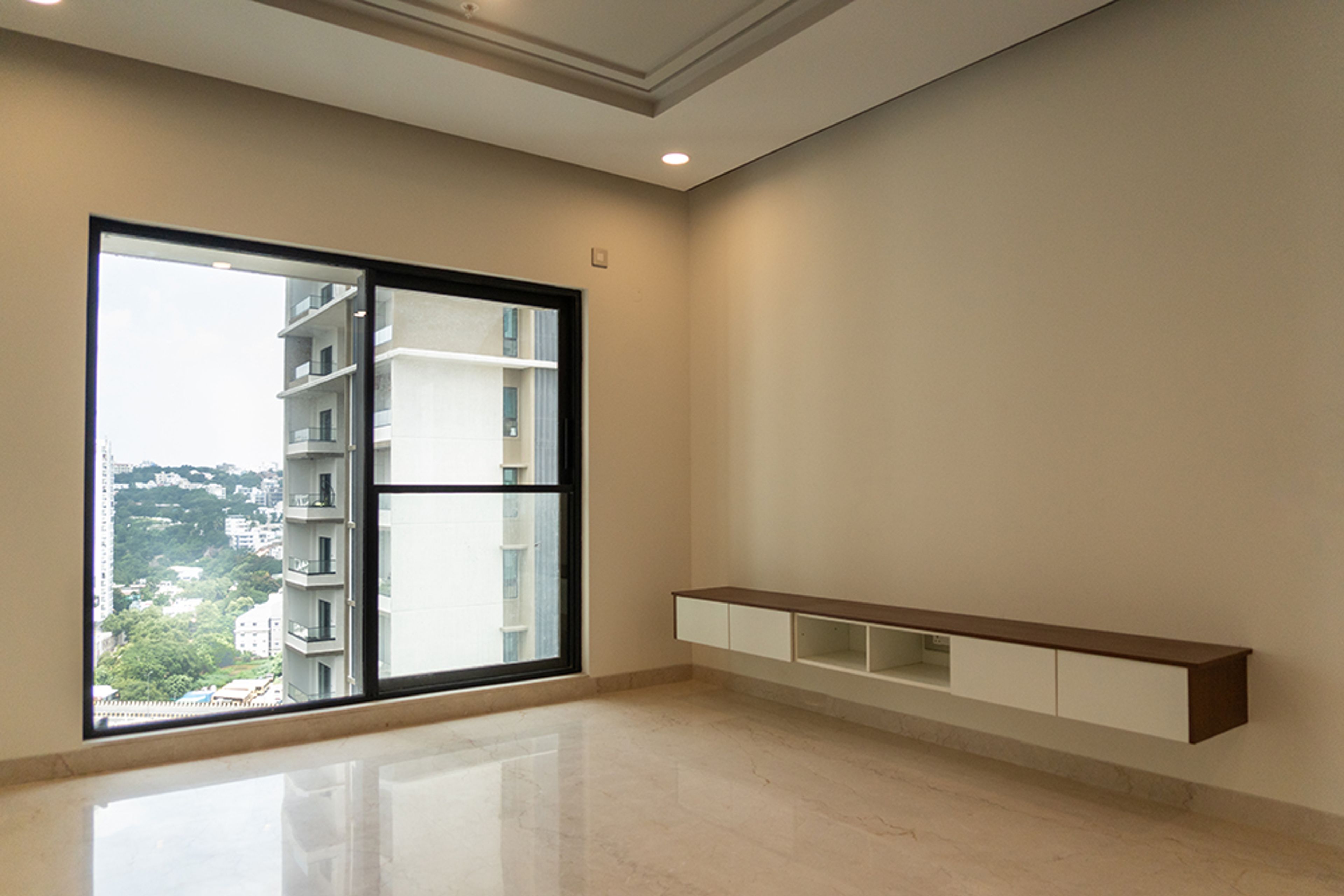 Minimal TV Unit Design with Wall-Mounted White and Brown Cabinet