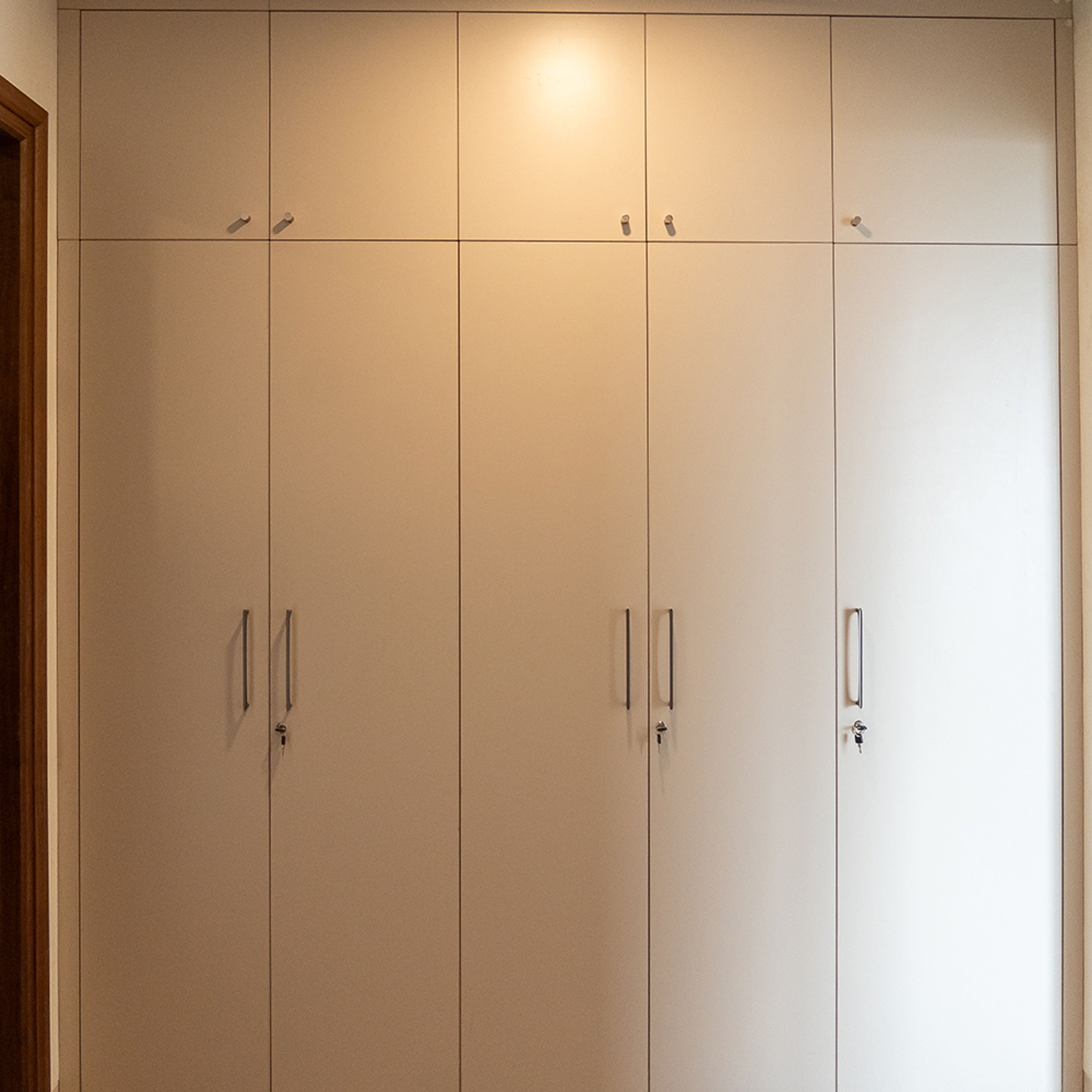 5-Door Beige Swing Wardrobe with Loft Units